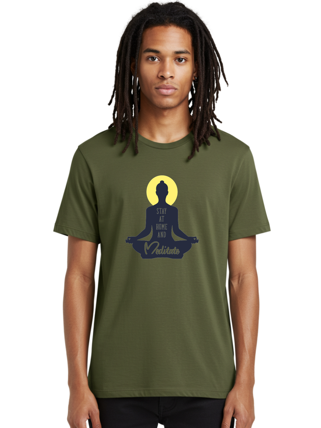 Stay-At-Home-And-Meditate Men'S Graphic Tee, 100% Cotton, Comfortable Casual Summer Wear, Machine Washable, Meditation Practice, Yoga Pose, Mindfulness, Inner Peace, Relaxation, Staying Home, Calm Atmosphere, Lotus Position, Serene Mood, Aab921