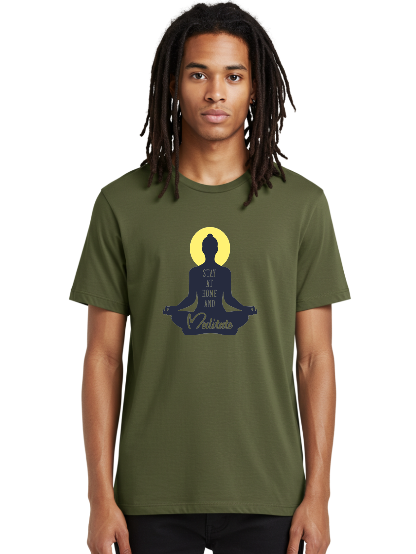 Stay-At-Home-And-Meditate Men'S Graphic Tee, 100% Cotton, Comfortable Casual Summer Wear, Machine Washable, Meditation Practice, Yoga Pose, Mindfulness, Inner Peace, Relaxation, Staying Home, Calm Atmosphere, Lotus Position, Serene Mood, Aab921