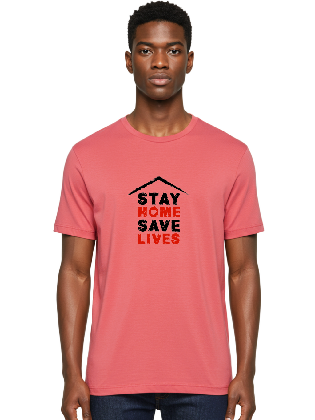 Stay-Home-Save-Lives Men'S Graphic Tee, 100% Cotton, Comfortable Casual Summer Wear, Machine Washable, Stay Home Save Lives, Coronavirus Awareness, Pandemic Safety, Public Health Message, Social Distancing, Covid-19 Prevention, Quarantine, Aab922