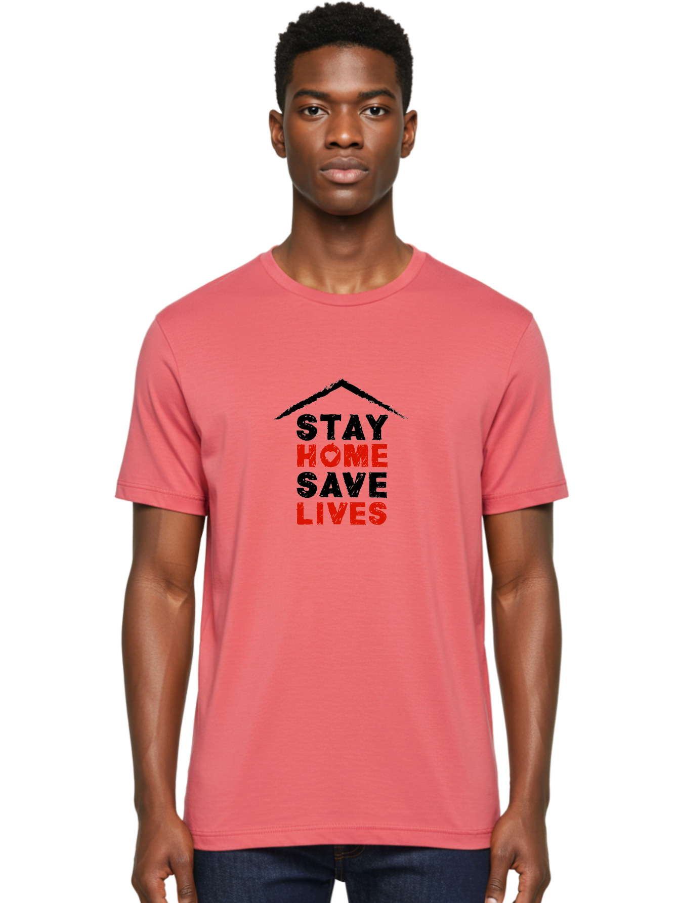 Stay-Home-Save-Lives Men'S Graphic Tee, 100% Cotton, Comfortable Casual Summer Wear, Machine Washable, Stay Home Save Lives, Coronavirus Awareness, Pandemic Safety, Public Health Message, Social Distancing, Covid-19 Prevention, Quarantine, Aab922