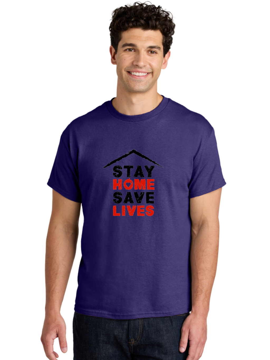 Stay-Home-Save-Lives Men'S Graphic Tee, 100% Cotton, Comfortable Casual Summer Wear, Machine Washable, Stay Home Save Lives, Coronavirus Awareness, Pandemic Safety, Public Health Message, Social Distancing, Covid-19 Prevention, Quarantine, Aab922