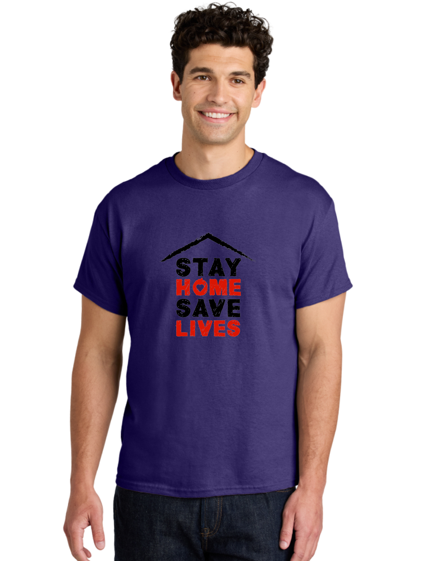 Stay-Home-Save-Lives Men'S Graphic Tee, 100% Cotton, Comfortable Casual Summer Wear, Machine Washable, Stay Home Save Lives, Coronavirus Awareness, Pandemic Safety, Public Health Message, Social Distancing, Covid-19 Prevention, Quarantine, Aab922