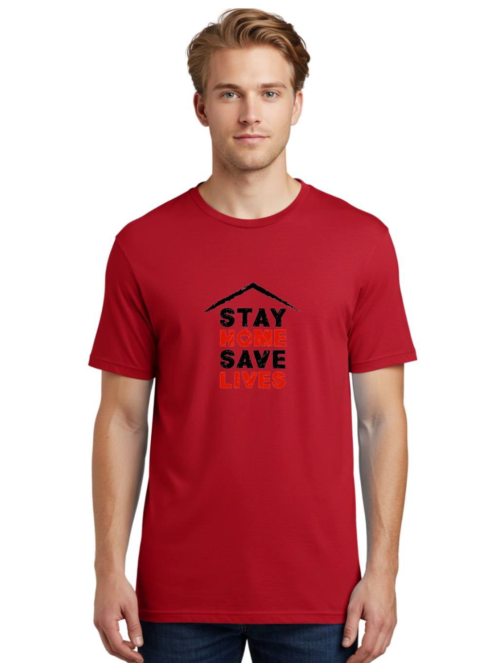 Stay-Home-Save-Lives Men'S Graphic Tee, 100% Cotton, Comfortable Casual Summer Wear, Machine Washable, Stay Home Save Lives, Coronavirus Awareness, Pandemic Safety, Public Health Message, Social Distancing, Covid-19 Prevention, Quarantine, Aab922