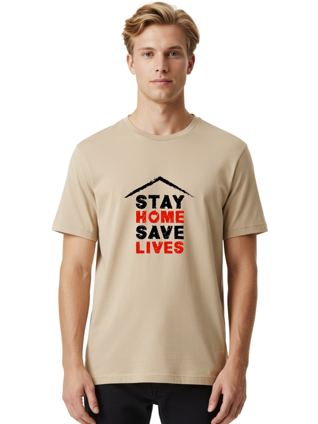 Stay-Home-Save-Lives Men'S Graphic Tee, 100% Cotton, Comfortable Casual Summer Wear, Machine Washable, Stay Home Save Lives, Coronavirus Awareness, Pandemic Safety, Public Health Message, Social Distancing, Covid-19 Prevention, Quarantine, Aab922
