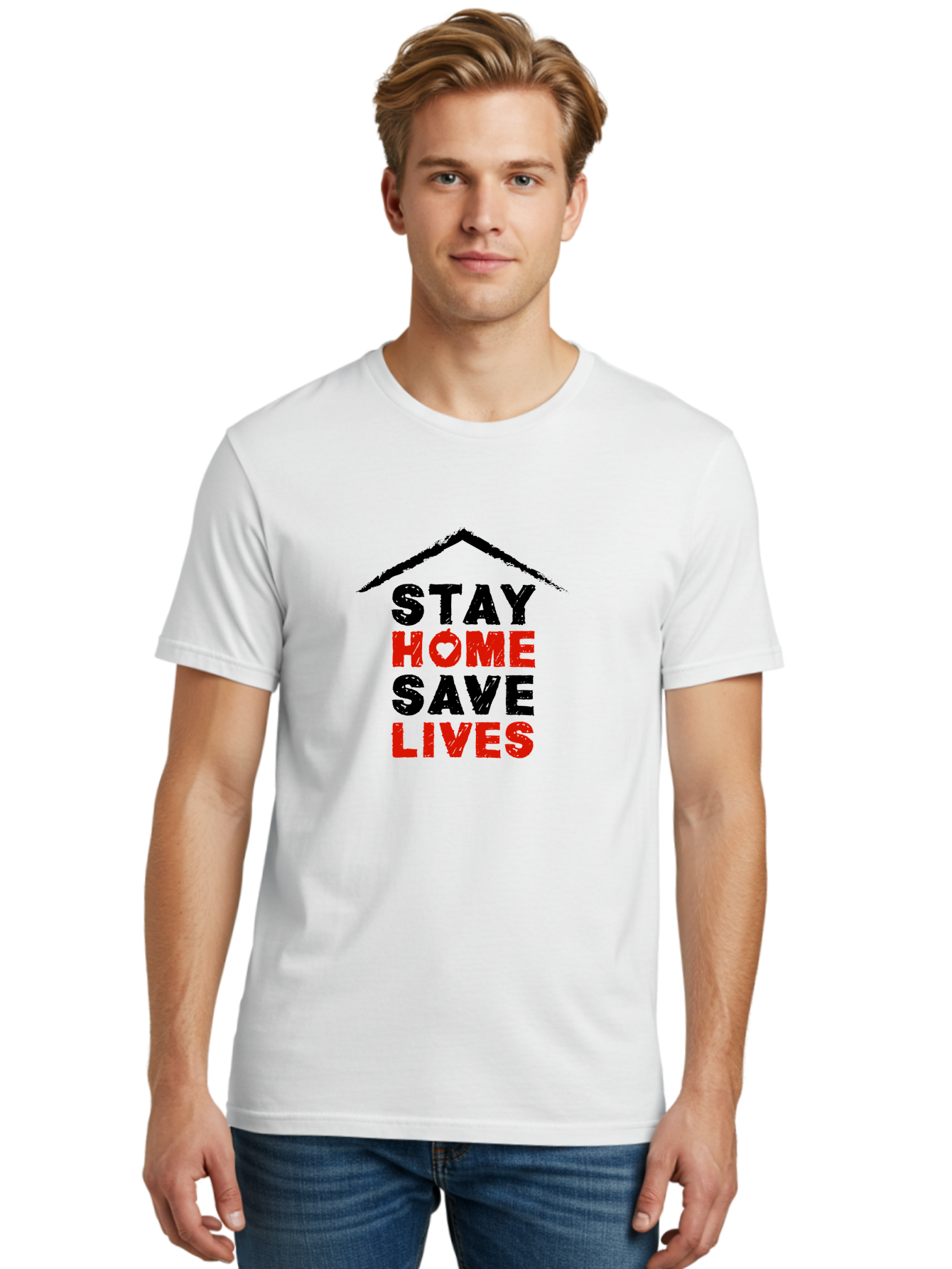 Stay-Home-Save-Lives Men'S Graphic Tee, 100% Cotton, Comfortable Casual Summer Wear, Machine Washable, Stay Home Save Lives, Coronavirus Awareness, Pandemic Safety, Public Health Message, Social Distancing, Covid-19 Prevention, Quarantine, Aab922