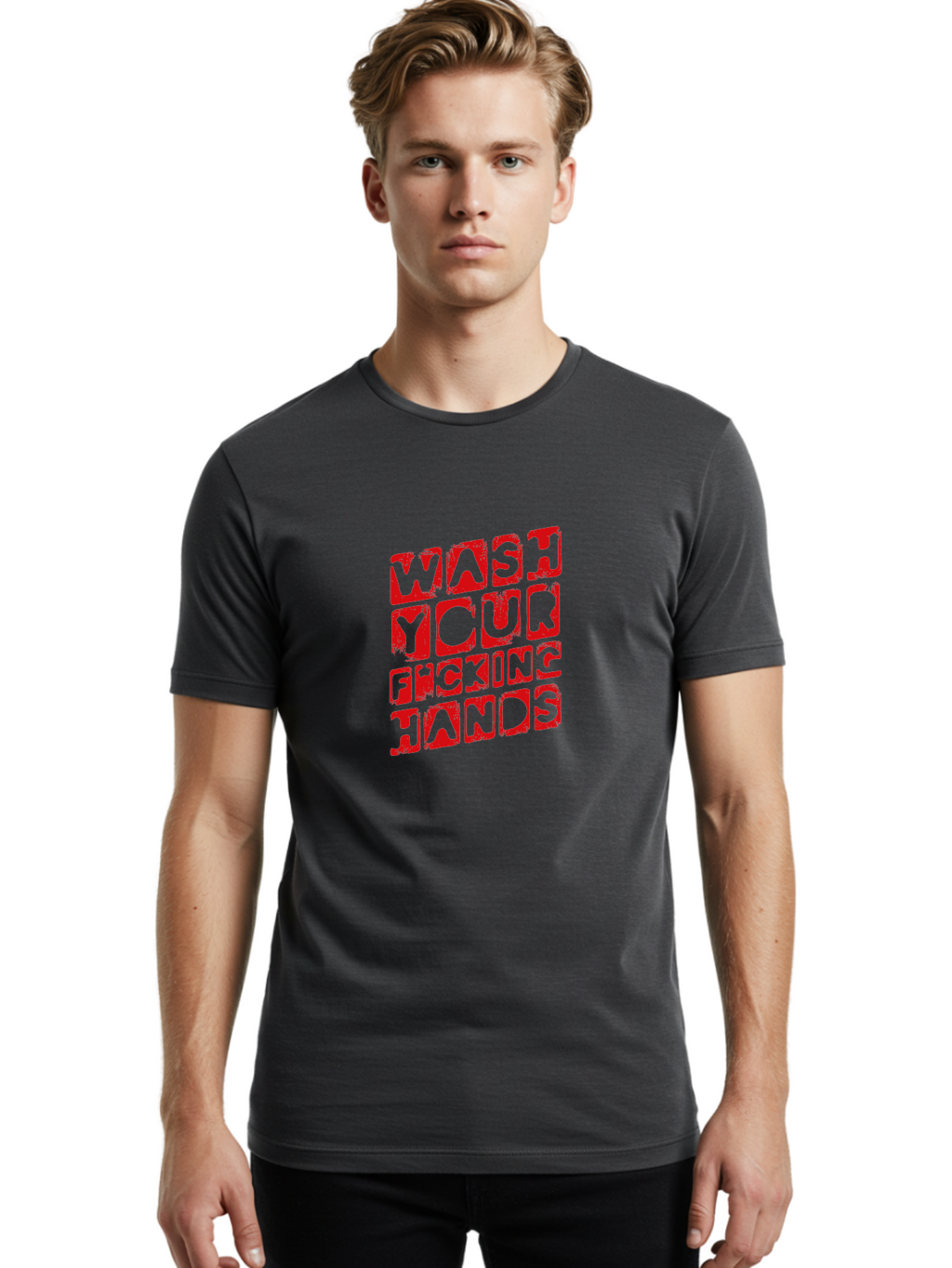 Wash-Your-F-King-Hands Men'S Graphic Tee, 100% Cotton, Comfortable Casual Summer Wear, Machine Washable, Hand Hygiene, Washing Hands, Health Awareness, Hygiene Reminder, Public Health Message, Cleanliness Is Key, Germs Be Gone, Stay Healthy Aab923