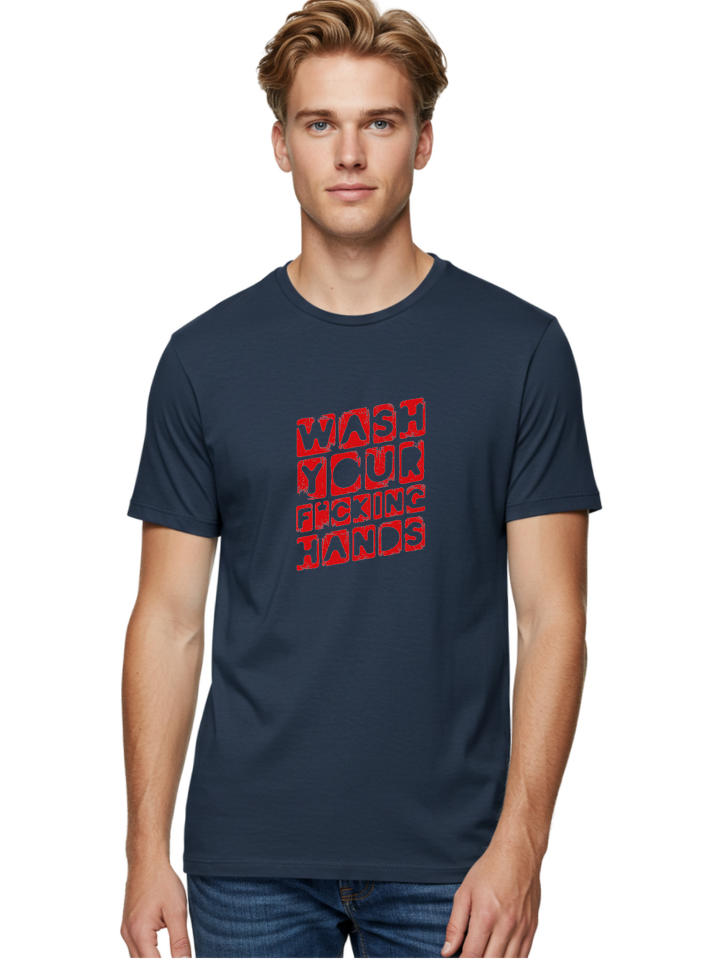 Wash-Your-F-King-Hands Men'S Graphic Tee, 100% Cotton, Comfortable Casual Summer Wear, Machine Washable, Hand Hygiene, Washing Hands, Health Awareness, Hygiene Reminder, Public Health Message, Cleanliness Is Key, Germs Be Gone, Stay Healthy Aab923
