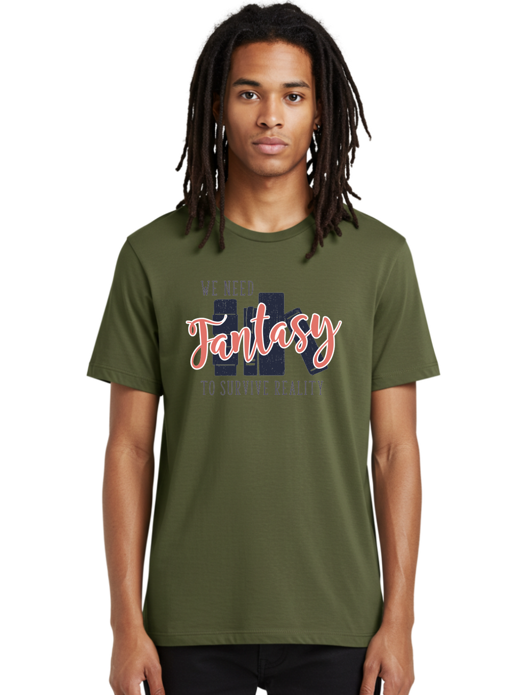 We-Need-Fantasy-To-Survive-Reality Men'S Graphic Tee, 100% Cotton, Comfortable Casual Summer Wear, Machine Washable, Fantasy Books, Book Lovers, Escapism, Fiction Novels, Imaginative Worlds, Inspirational Quotes, Literary Art Aab925