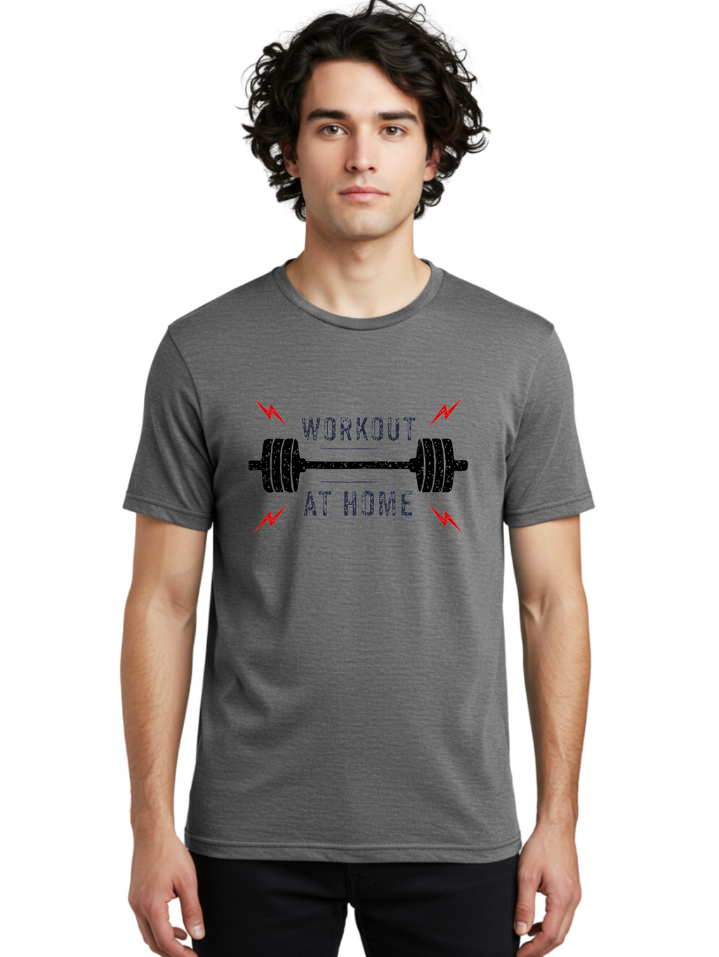 Workout-At-Home Men'S Graphic Tee, 100% Cotton, Comfortable Casual Summer Wear, Machine Washable, Home Workout, Fitness Motivation, Gym At Home, Exercise Routine, Weightlifting, Dumbbell Workout, Fitness Inspiration, Workout At Home Aab926