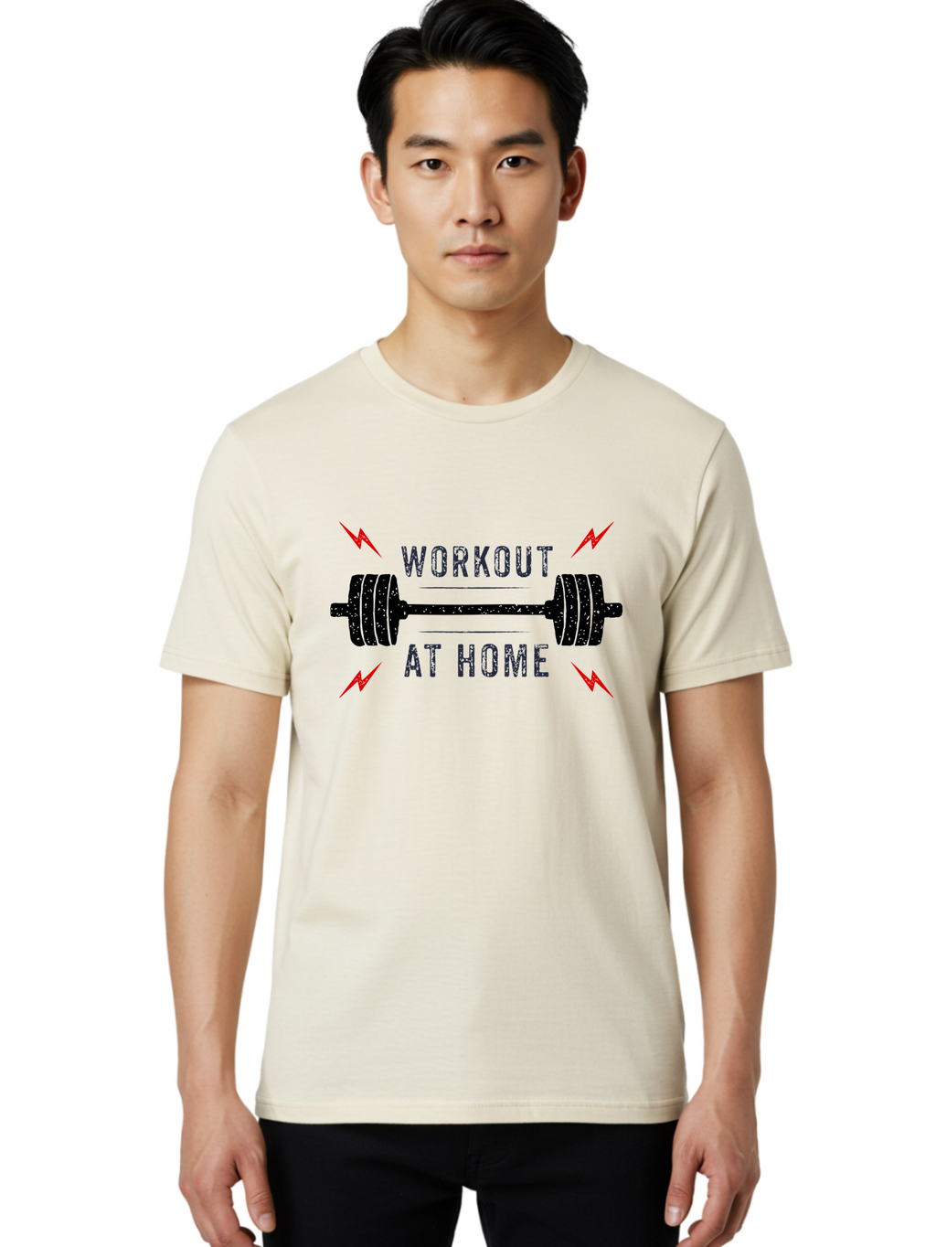 Workout-At-Home Men'S Graphic Tee, 100% Cotton, Comfortable Casual Summer Wear, Machine Washable, Home Workout, Fitness Motivation, Gym At Home, Exercise Routine, Weightlifting, Dumbbell Workout, Fitness Inspiration, Workout At Home Aab926