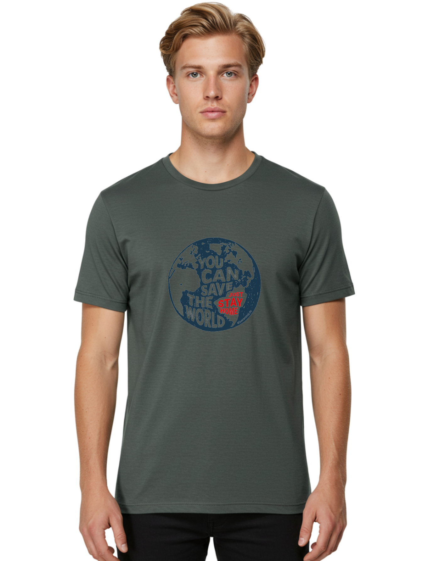 You-Can-Save-The-World Men'S Graphic Tee, 100% Cotton, Comfortable Casual Summer Wear, Machine Washable, Save The World, Stay Home, Social Distancing, Global Awareness, Environmental Activism, Coronavirus Prevention, Public Health Message, Aab927