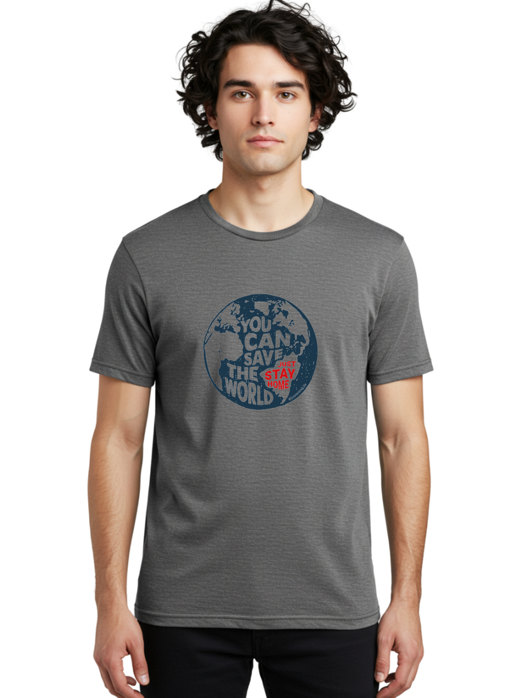 You-Can-Save-The-World Men'S Graphic Tee, 100% Cotton, Comfortable Casual Summer Wear, Machine Washable, Save The World, Stay Home, Social Distancing, Global Awareness, Environmental Activism, Coronavirus Prevention, Public Health Message, Aab927