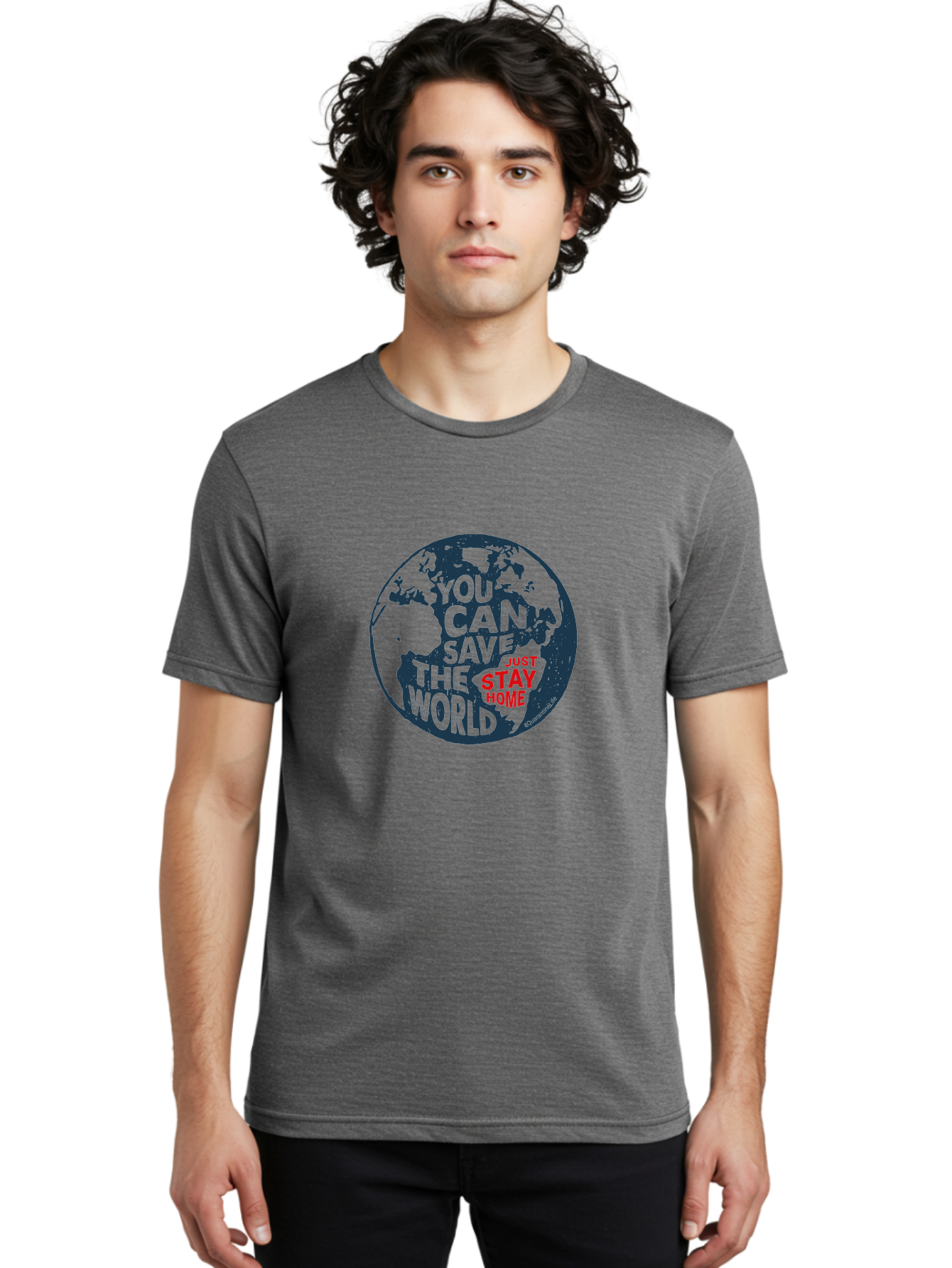 You-Can-Save-The-World Men'S Graphic Tee, 100% Cotton, Comfortable Casual Summer Wear, Machine Washable, Save The World, Stay Home, Social Distancing, Global Awareness, Environmental Activism, Coronavirus Prevention, Public Health Message, Aab927