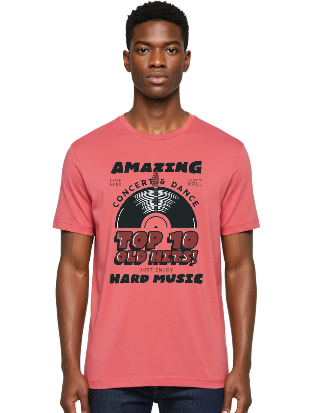 Amazing-Concert-Dance Men'S Graphic Tee, 100% Cotton, Comfortable Casual Summer Wear, Machine Washable, Rock And Roll Concert, Top 10 Old Hits, Live Hard, Hard Music, Vintage Records, Concert And Dance, Just Enjoy Aab928