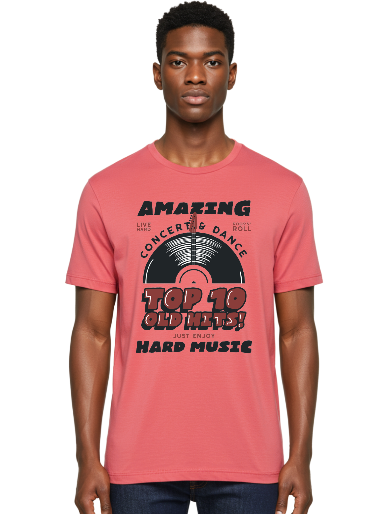 Amazing-Concert-Dance Men'S Graphic Tee, 100% Cotton, Comfortable Casual Summer Wear, Machine Washable, Rock And Roll Concert, Top 10 Old Hits, Live Hard, Hard Music, Vintage Records, Concert And Dance, Just Enjoy Aab928