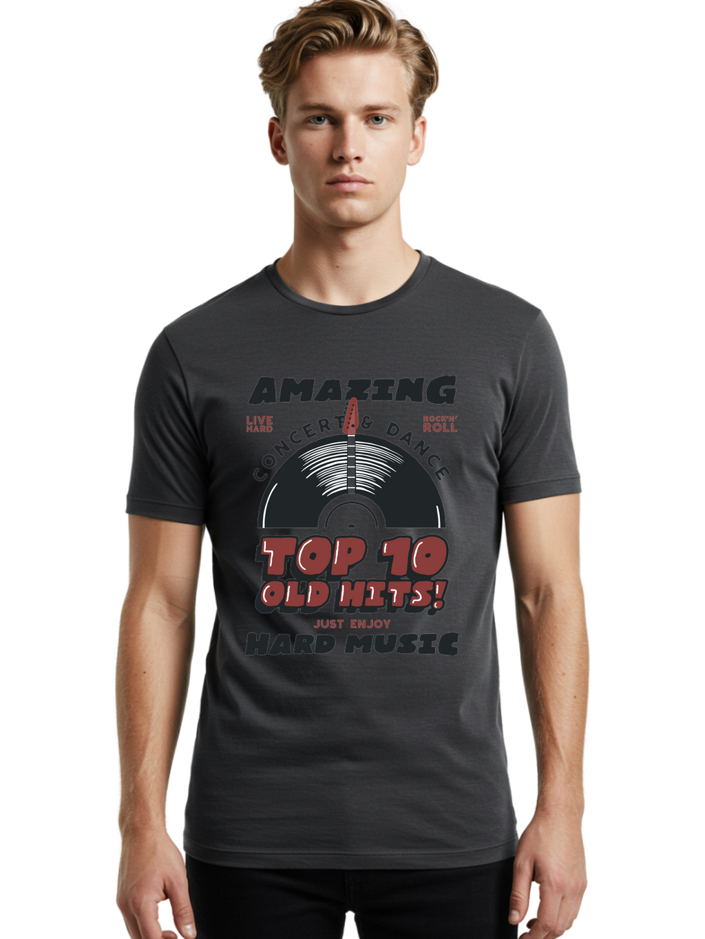Amazing-Concert-Dance Men'S Graphic Tee, 100% Cotton, Comfortable Casual Summer Wear, Machine Washable, Rock And Roll Concert, Top 10 Old Hits, Live Hard, Hard Music, Vintage Records, Concert And Dance, Just Enjoy Aab928