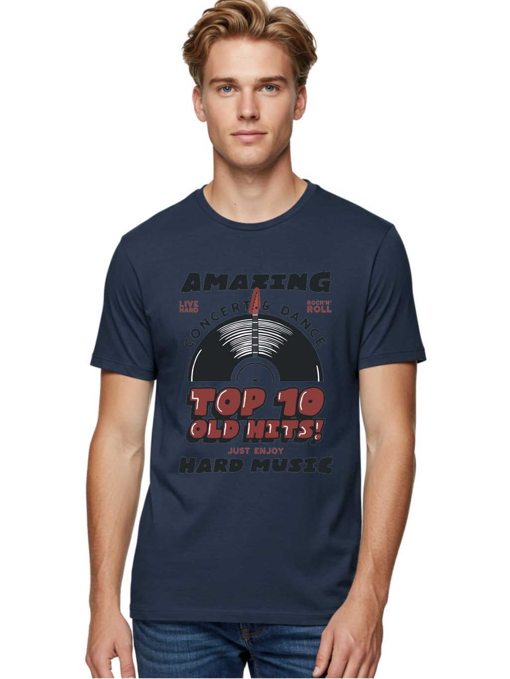 Amazing-Concert-Dance Men'S Graphic Tee, 100% Cotton, Comfortable Casual Summer Wear, Machine Washable, Rock And Roll Concert, Top 10 Old Hits, Live Hard, Hard Music, Vintage Records, Concert And Dance, Just Enjoy Aab928