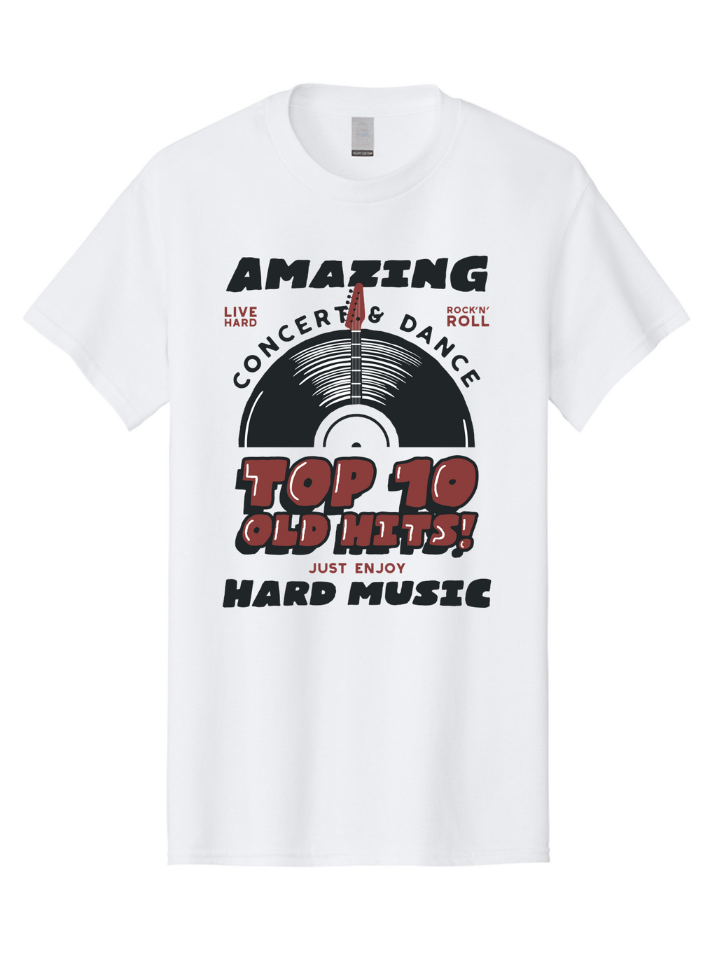 Amazing-Concert-Dance Men'S Graphic Tee, 100% Cotton, Comfortable Casual Summer Wear, Machine Washable, Rock And Roll Concert, Top 10 Old Hits, Live Hard, Hard Music, Vintage Records, Concert And Dance, Just Enjoy Aab928