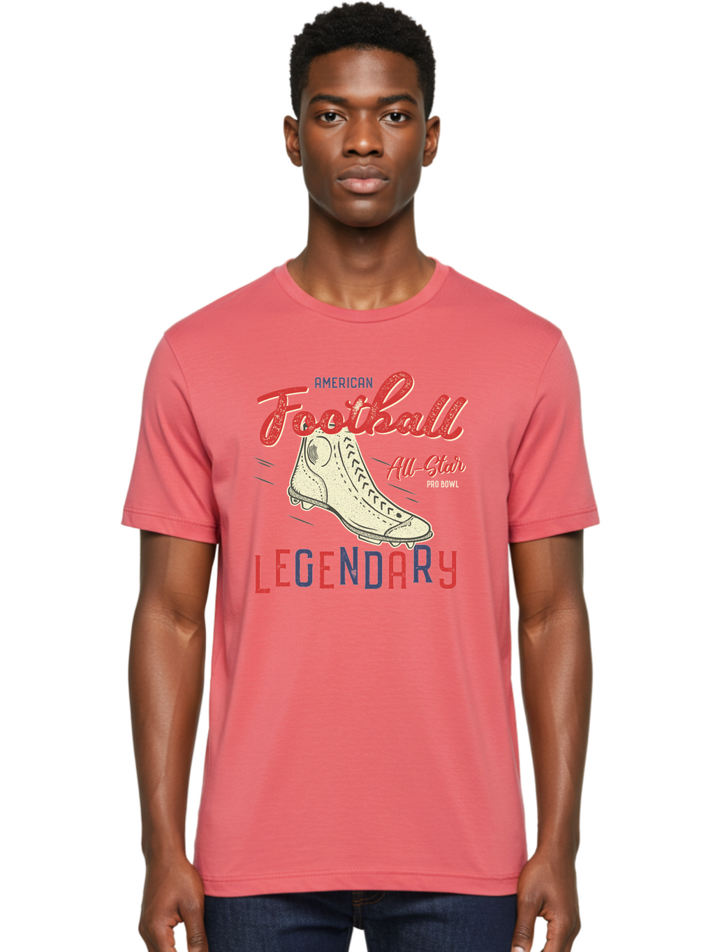 American-Football-Legendary Men'S Graphic Tee, 100% Cotton, Comfortable Casual Summer Wear, Machine Washable, Football Cleat, American Football, Sports Graphic, Legendary Athlete, Pro Bowl, All-Star Game, Sports Apparel, Football Cleats, Aab929