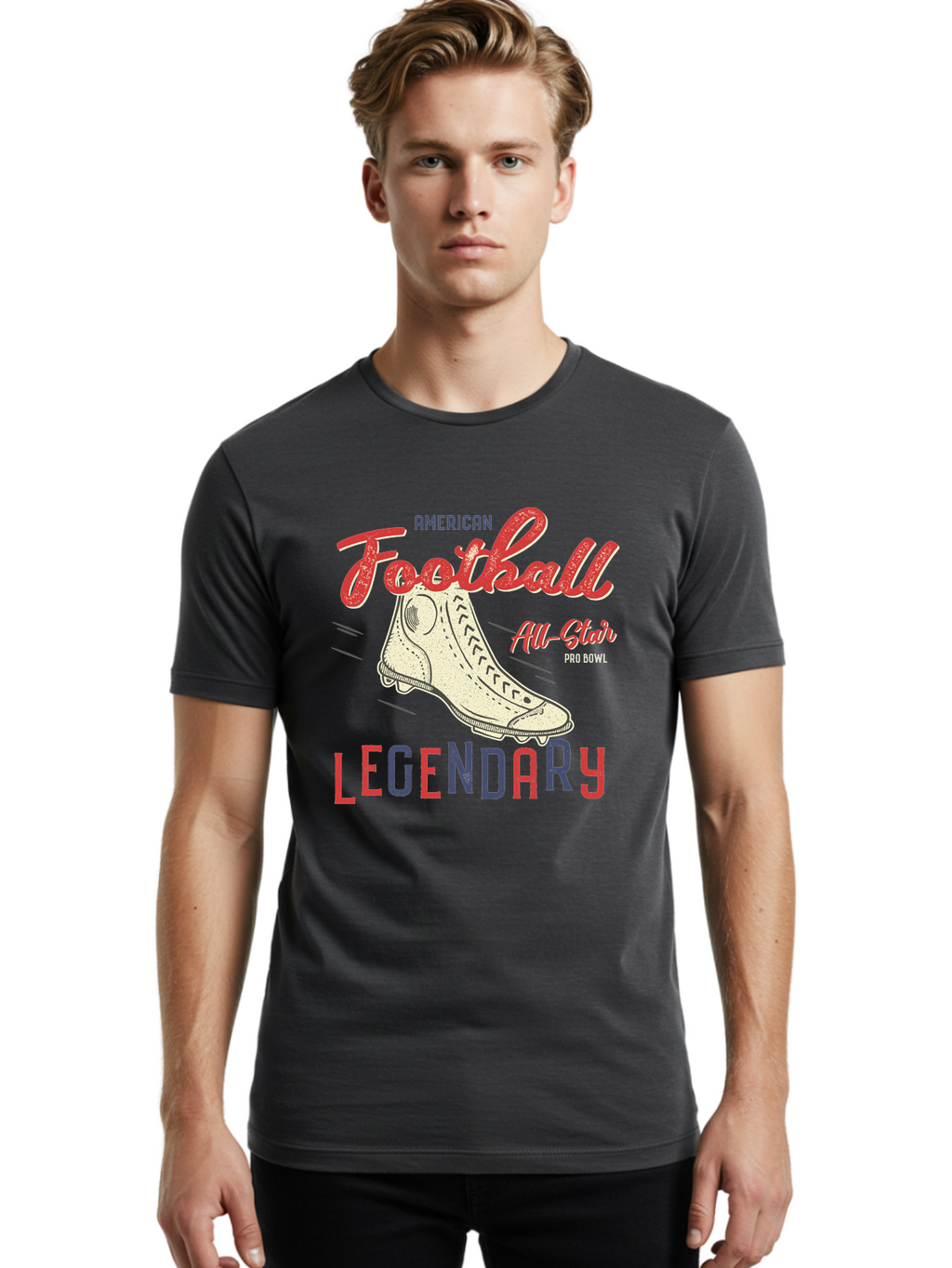 American-Football-Legendary Men'S Graphic Tee, 100% Cotton, Comfortable Casual Summer Wear, Machine Washable, Football Cleat, American Football, Sports Graphic, Legendary Athlete, Pro Bowl, All-Star Game, Sports Apparel, Football Cleats, Aab929