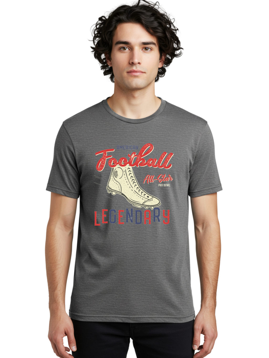 American-Football-Legendary Men'S Graphic Tee, 100% Cotton, Comfortable Casual Summer Wear, Machine Washable, Football Cleat, American Football, Sports Graphic, Legendary Athlete, Pro Bowl, All-Star Game, Sports Apparel, Football Cleats, Aab929