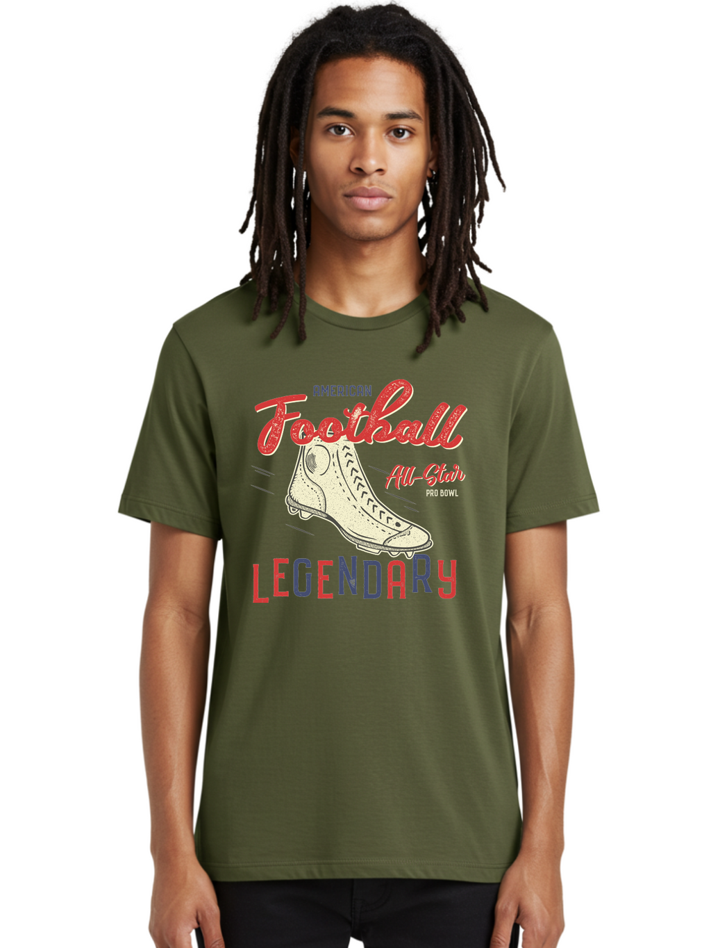 American-Football-Legendary Men'S Graphic Tee, 100% Cotton, Comfortable Casual Summer Wear, Machine Washable, Football Cleat, American Football, Sports Graphic, Legendary Athlete, Pro Bowl, All-Star Game, Sports Apparel, Football Cleats, Aab929