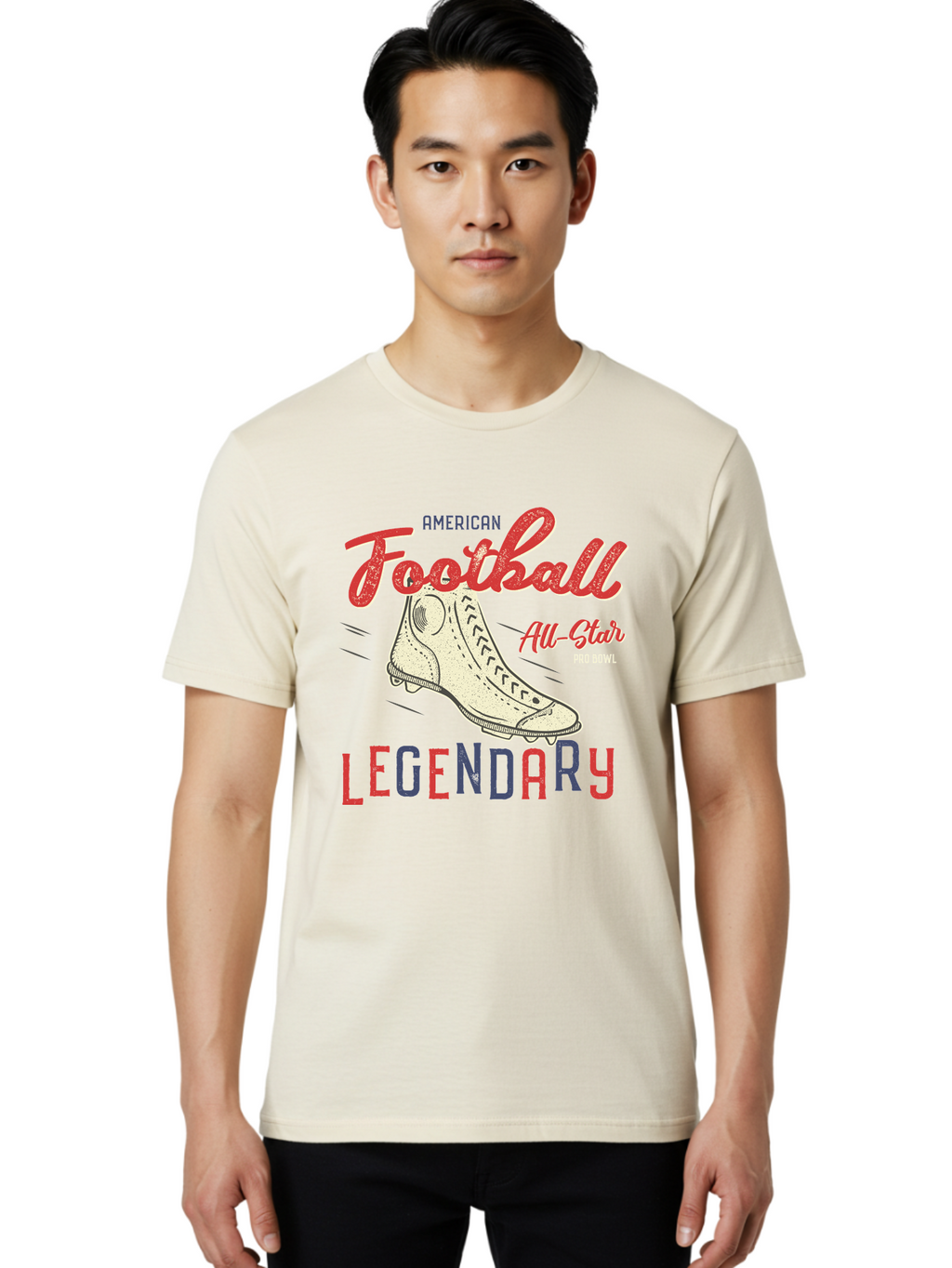 American-Football-Legendary Men'S Graphic Tee, 100% Cotton, Comfortable Casual Summer Wear, Machine Washable, Football Cleat, American Football, Sports Graphic, Legendary Athlete, Pro Bowl, All-Star Game, Sports Apparel, Football Cleats, Aab929