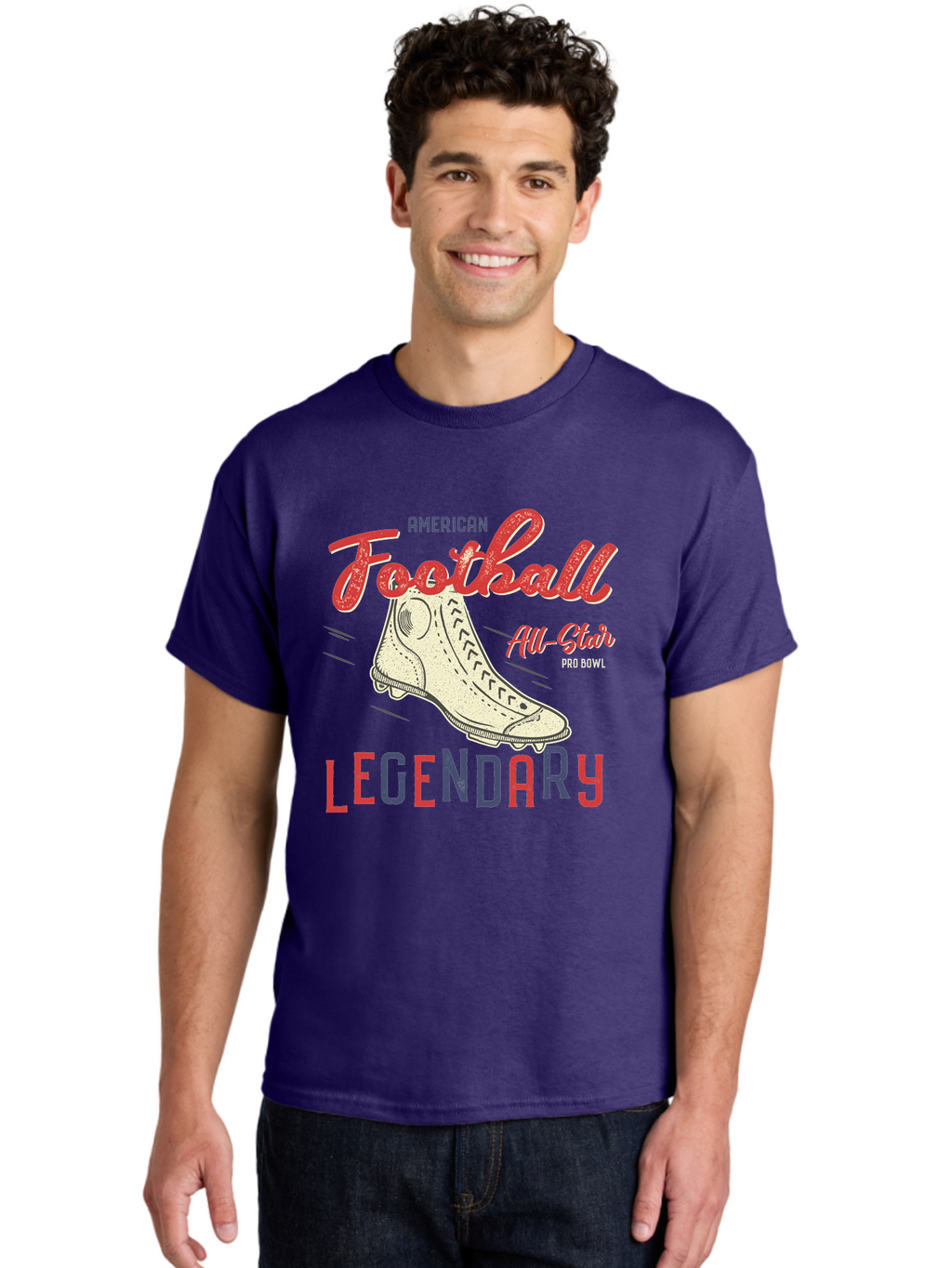 American-Football-Legendary Men'S Graphic Tee, 100% Cotton, Comfortable Casual Summer Wear, Machine Washable, Football Cleat, American Football, Sports Graphic, Legendary Athlete, Pro Bowl, All-Star Game, Sports Apparel, Football Cleats, Aab929