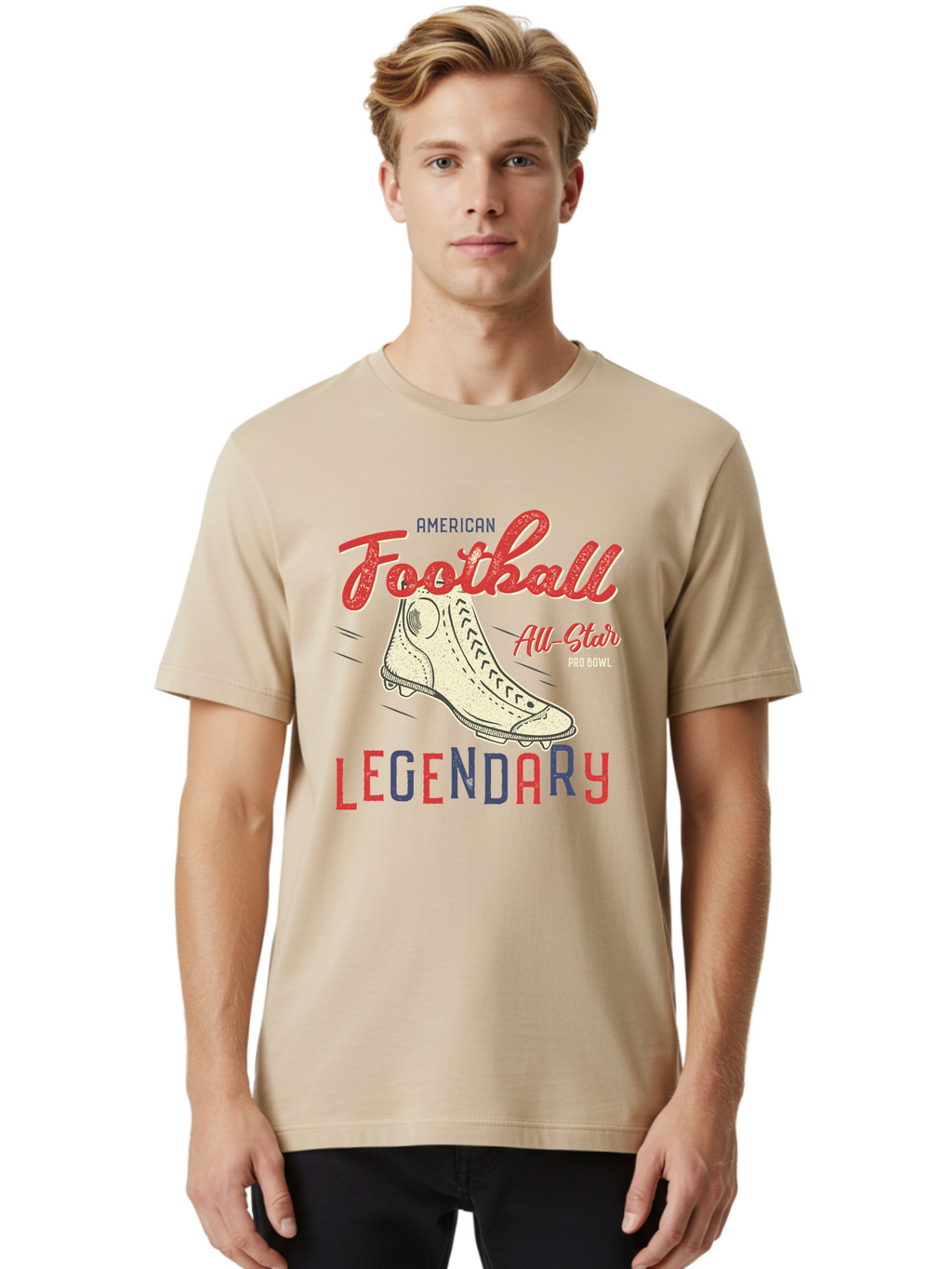 American-Football-Legendary Men'S Graphic Tee, 100% Cotton, Comfortable Casual Summer Wear, Machine Washable, Football Cleat, American Football, Sports Graphic, Legendary Athlete, Pro Bowl, All-Star Game, Sports Apparel, Football Cleats, Aab929