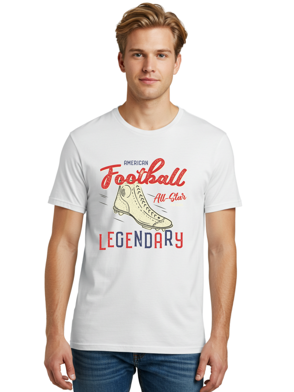 American-Football-Legendary Men'S Graphic Tee, 100% Cotton, Comfortable Casual Summer Wear, Machine Washable, Football Cleat, American Football, Sports Graphic, Legendary Athlete, Pro Bowl, All-Star Game, Sports Apparel, Football Cleats, Aab929