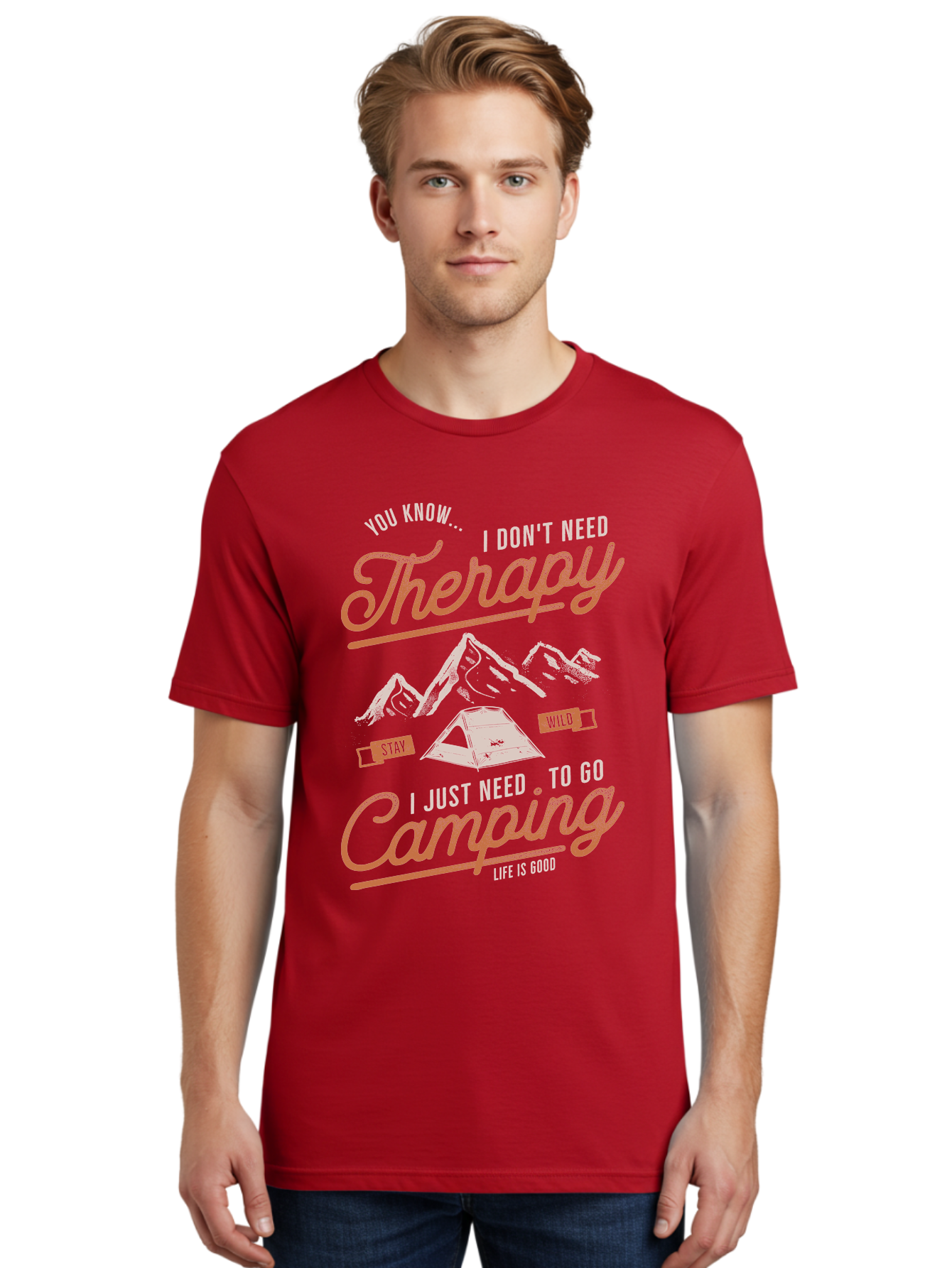 Camping-Therapy-1 Men'S Graphic Tee, 100% Cotton, Comfortable Casual Summer Wear, Machine Washable, Camping Therapy, Outdoor Adventure, Nature Escape, Mountains, Tent, Relaxation, Stress Relief, Wellness, Adventure Seeking, Inspirational Quote Aab930