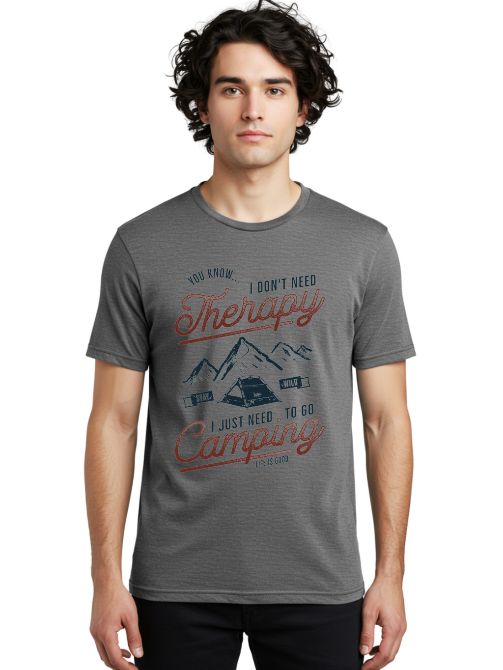 Camping-Therapy Men'S Graphic Tee, 100% Cotton, Comfortable Casual Summer Wear, Machine Washable, Camping Therapy, Outdoor Adventure, Wilderness Escape, Stay Wild, Life Is Good, Nature Therapy, Camping Quotes, Adventure Seeking, Aab931