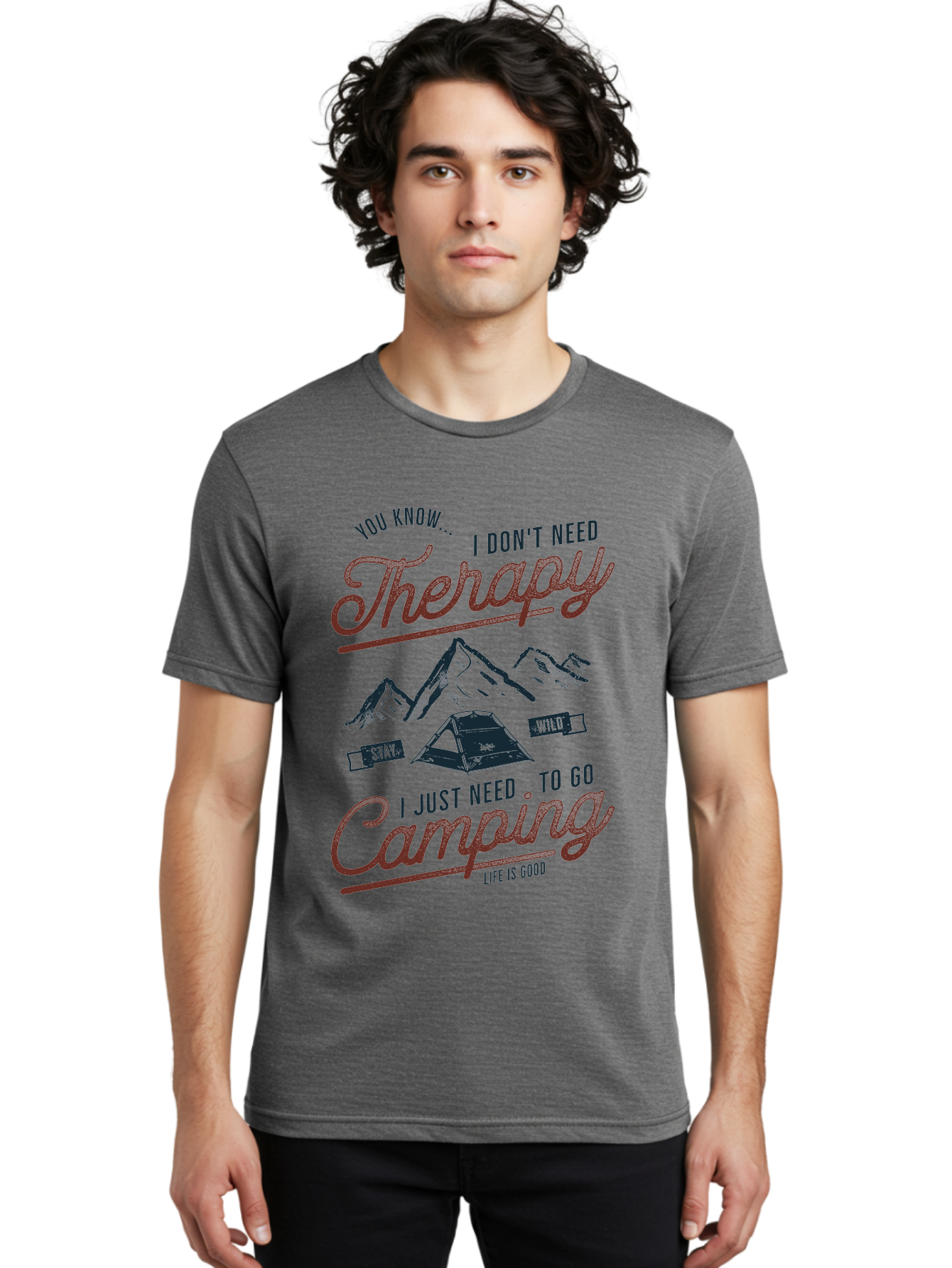 Camping-Therapy Men'S Graphic Tee, 100% Cotton, Comfortable Casual Summer Wear, Machine Washable, Camping Therapy, Outdoor Adventure, Wilderness Escape, Stay Wild, Life Is Good, Nature Therapy, Camping Quotes, Adventure Seeking, Aab931