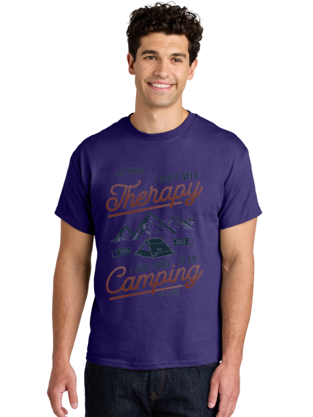 Camping-Therapy Men'S Graphic Tee, 100% Cotton, Comfortable Casual Summer Wear, Machine Washable, Camping Therapy, Outdoor Adventure, Wilderness Escape, Stay Wild, Life Is Good, Nature Therapy, Camping Quotes, Adventure Seeking, Aab931