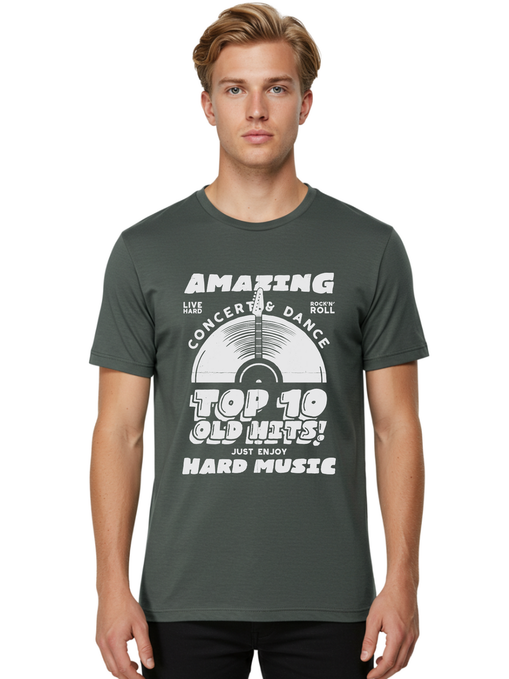 Concert-Dance Men'S Graphic Tee, 100% Cotton, Comfortable Casual Summer Wear, Machine Washable, Concert, Dance, Rock N Roll, Old Hits, Live Hard, Hard Music, Amazing Concert, Top 10 Countdown, Vinyl Record, Energetic Vibes Aab933