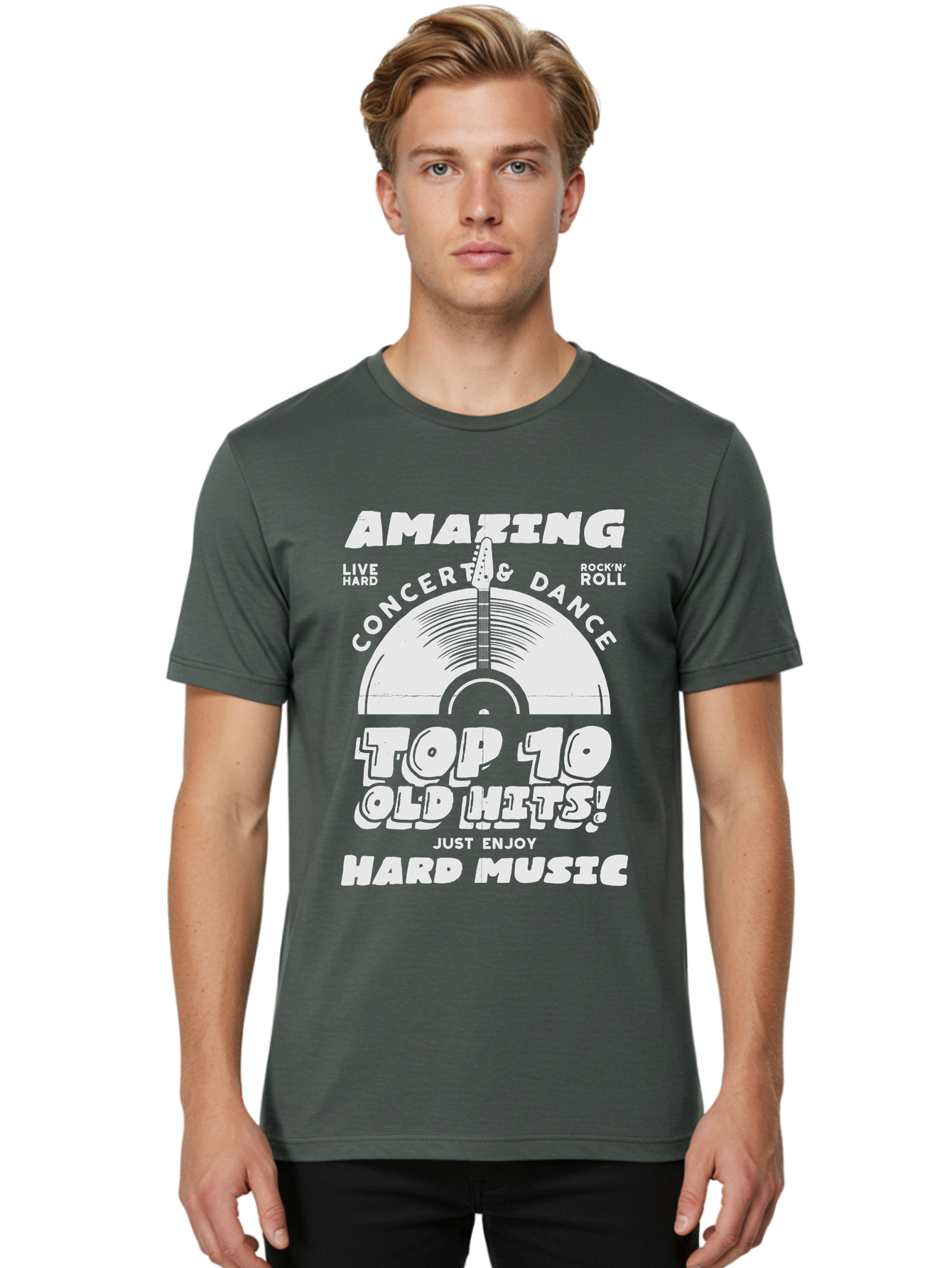 Concert-Dance Men'S Graphic Tee, 100% Cotton, Comfortable Casual Summer Wear, Machine Washable, Concert, Dance, Rock N Roll, Old Hits, Live Hard, Hard Music, Amazing Concert, Top 10 Countdown, Vinyl Record, Energetic Vibes Aab933