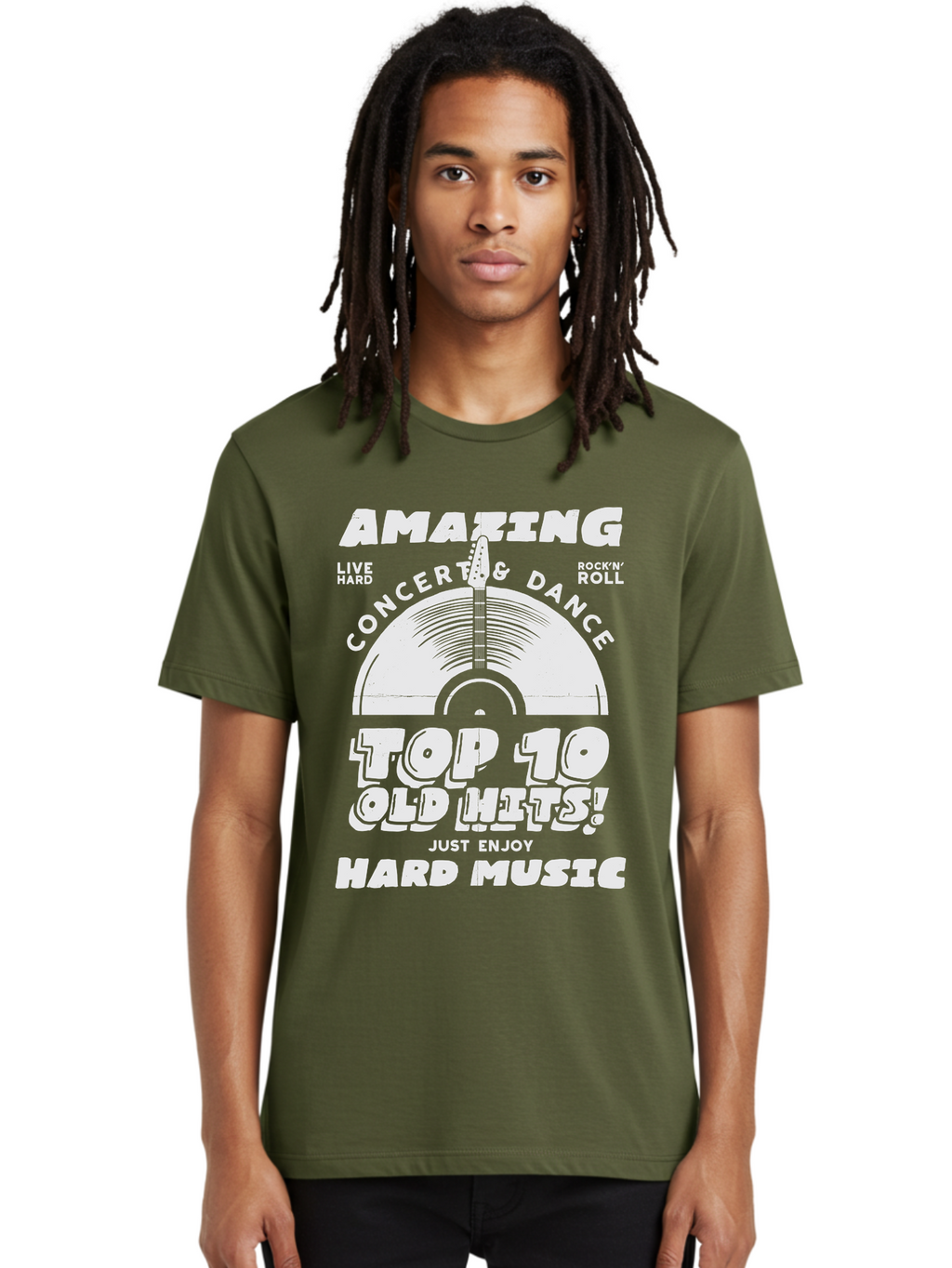 Concert-Dance Men'S Graphic Tee, 100% Cotton, Comfortable Casual Summer Wear, Machine Washable, Concert, Dance, Rock N Roll, Old Hits, Live Hard, Hard Music, Amazing Concert, Top 10 Countdown, Vinyl Record, Energetic Vibes Aab933