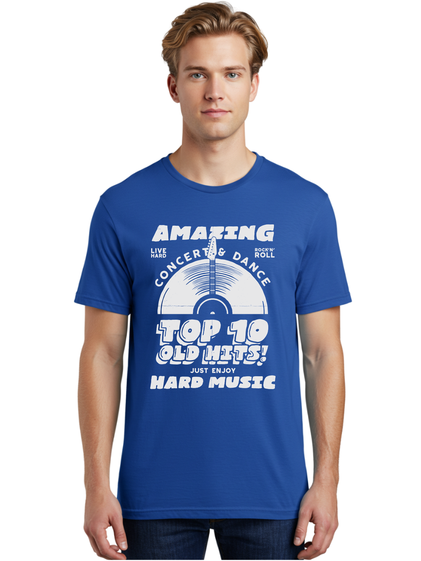 Concert-Dance Men'S Graphic Tee, 100% Cotton, Comfortable Casual Summer Wear, Machine Washable, Concert, Dance, Rock N Roll, Old Hits, Live Hard, Hard Music, Amazing Concert, Top 10 Countdown, Vinyl Record, Energetic Vibes Aab933