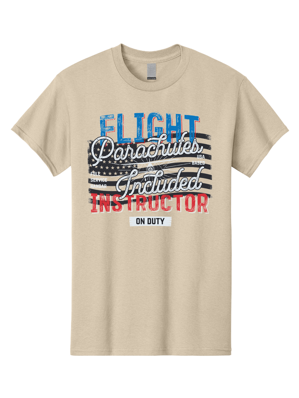 Flight-Parachutes-Included-Instructor Men'S Graphic Tee, 100% Cotton, Comfortable Casual Summer Wear, Machine Washable, Parachute Instructor, Usa Based, Full Service Hangar, On Duty, Flight Training, Parachute Lessons, Skydiving Instructor, Aab934