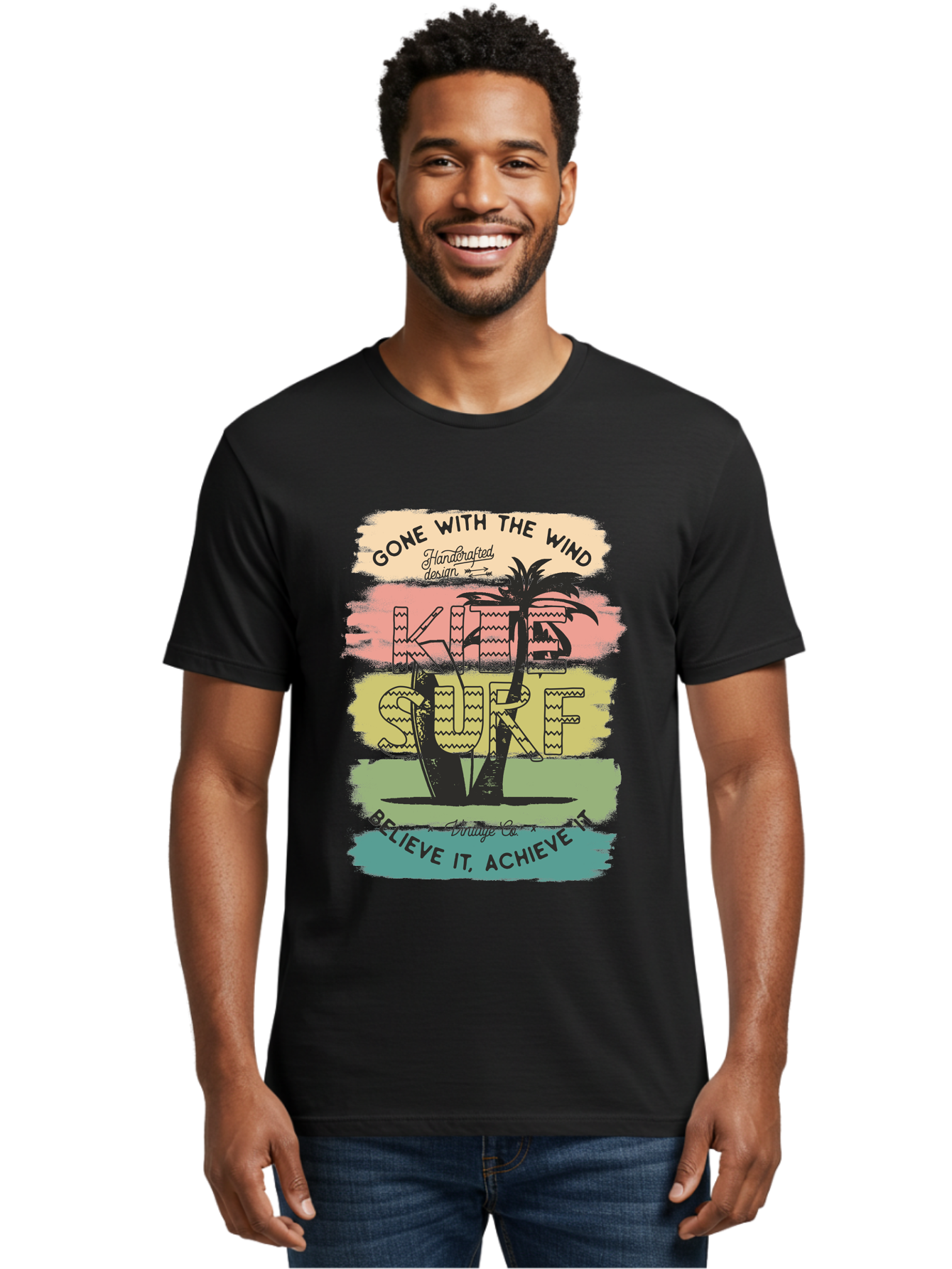 Gone-With-The-Wind-Kite-Surf Men'S Graphic Tee, 100% Cotton, Comfortable Casual Summer Wear, Machine Washable, Surfing Inspiration, Vintage Style, Motivational Quote, Surf Culture, Beach Vibes, Retro Design, Handcrafted Art, Aab935