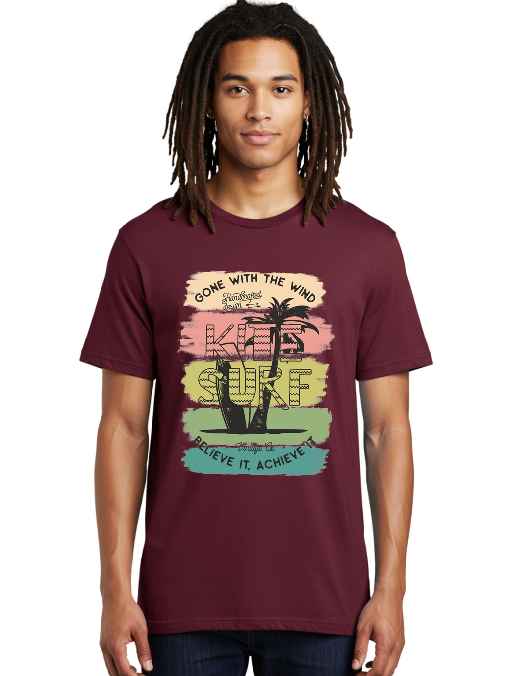 Gone-With-The-Wind-Kite-Surf Men'S Graphic Tee, 100% Cotton, Comfortable Casual Summer Wear, Machine Washable, Surfing Inspiration, Vintage Style, Motivational Quote, Surf Culture, Beach Vibes, Retro Design, Handcrafted Art, Aab935