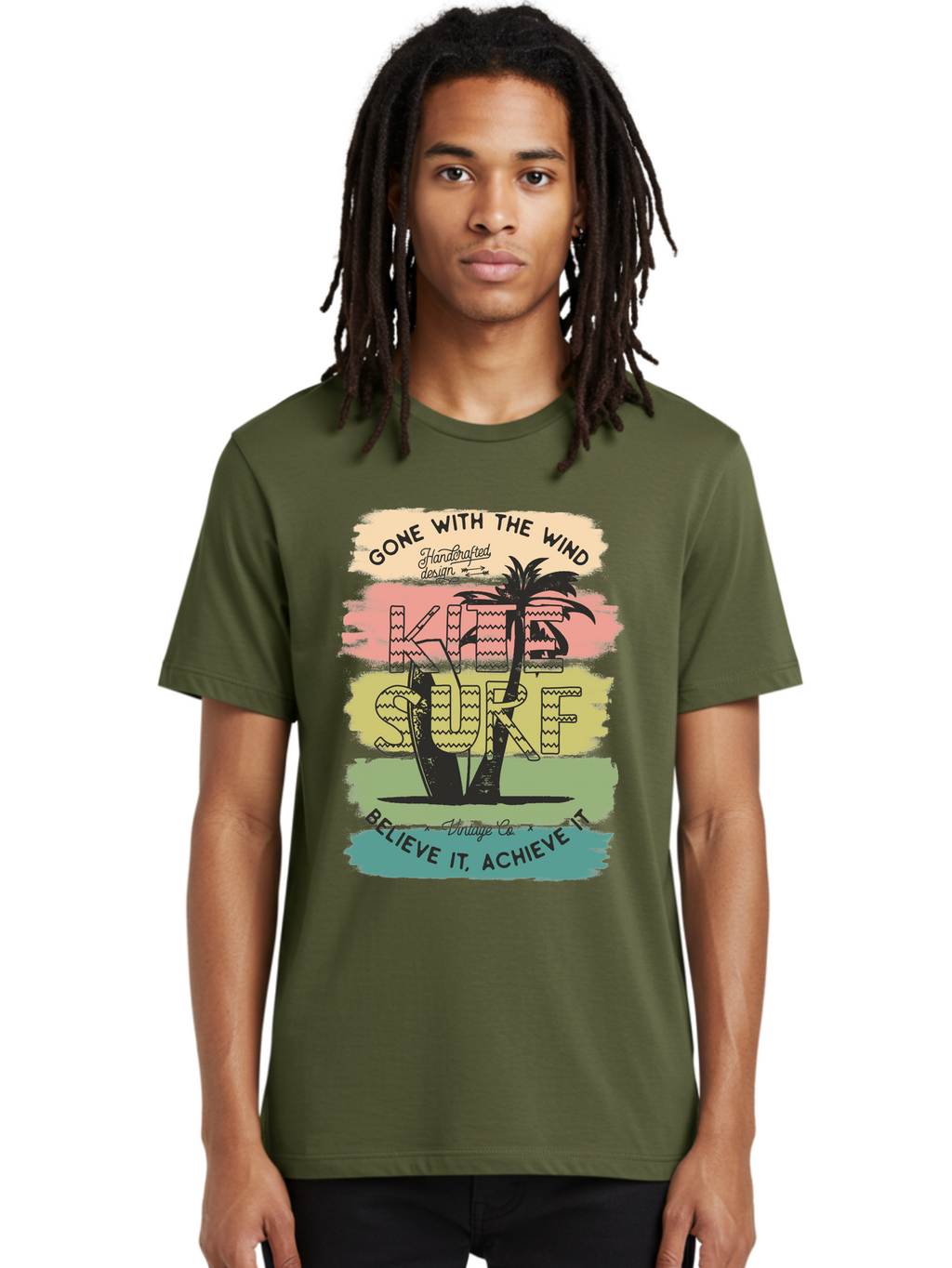 Gone-With-The-Wind-Kite-Surf Men'S Graphic Tee, 100% Cotton, Comfortable Casual Summer Wear, Machine Washable, Surfing Inspiration, Vintage Style, Motivational Quote, Surf Culture, Beach Vibes, Retro Design, Handcrafted Art, Aab935