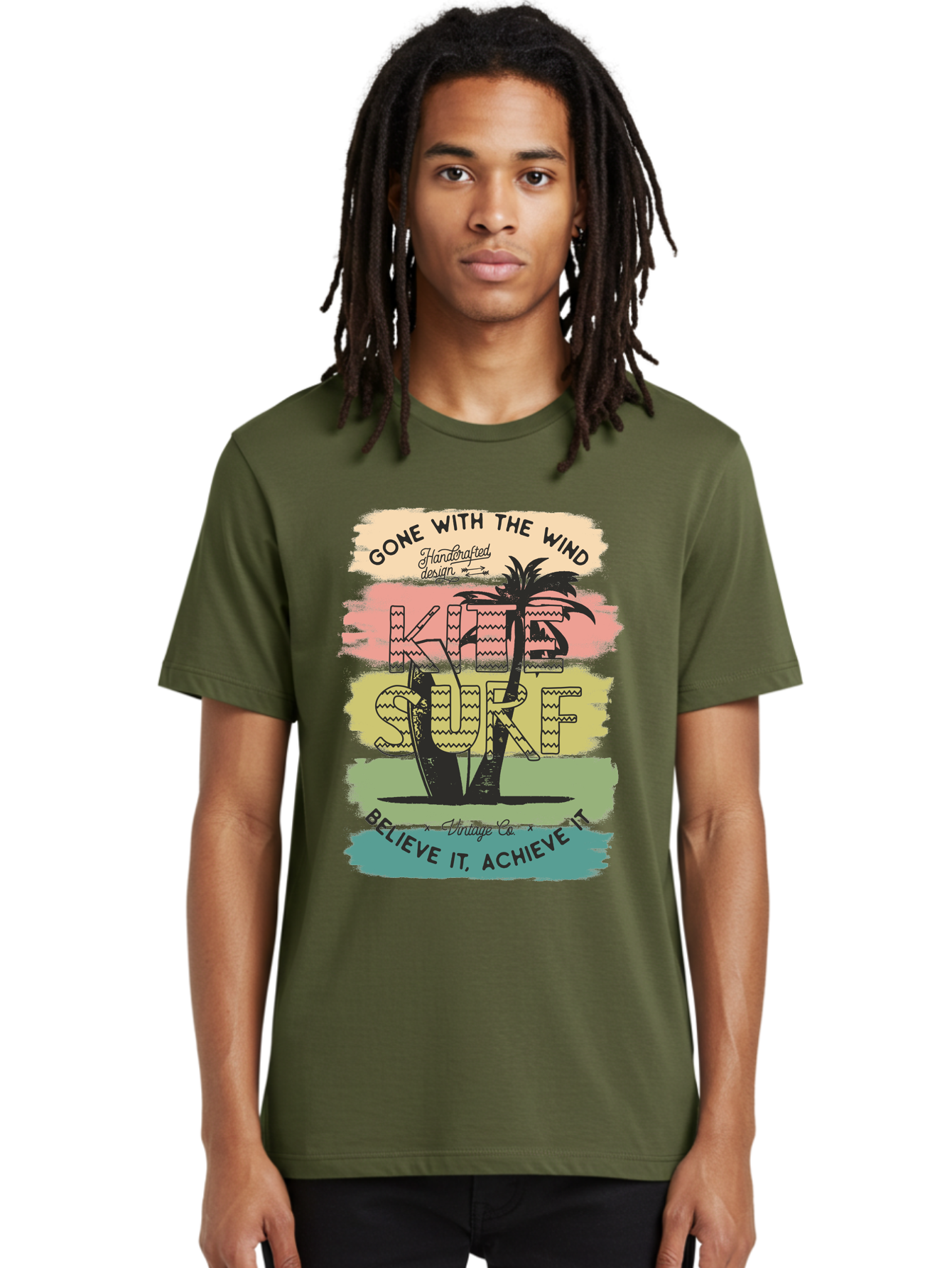 Gone-With-The-Wind-Kite-Surf Men'S Graphic Tee, 100% Cotton, Comfortable Casual Summer Wear, Machine Washable, Surfing Inspiration, Vintage Style, Motivational Quote, Surf Culture, Beach Vibes, Retro Design, Handcrafted Art, Aab935