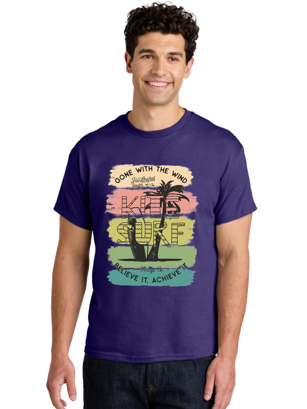 Gone-With-The-Wind-Kite-Surf Men'S Graphic Tee, 100% Cotton, Comfortable Casual Summer Wear, Machine Washable, Surfing Inspiration, Vintage Style, Motivational Quote, Surf Culture, Beach Vibes, Retro Design, Handcrafted Art, Aab935