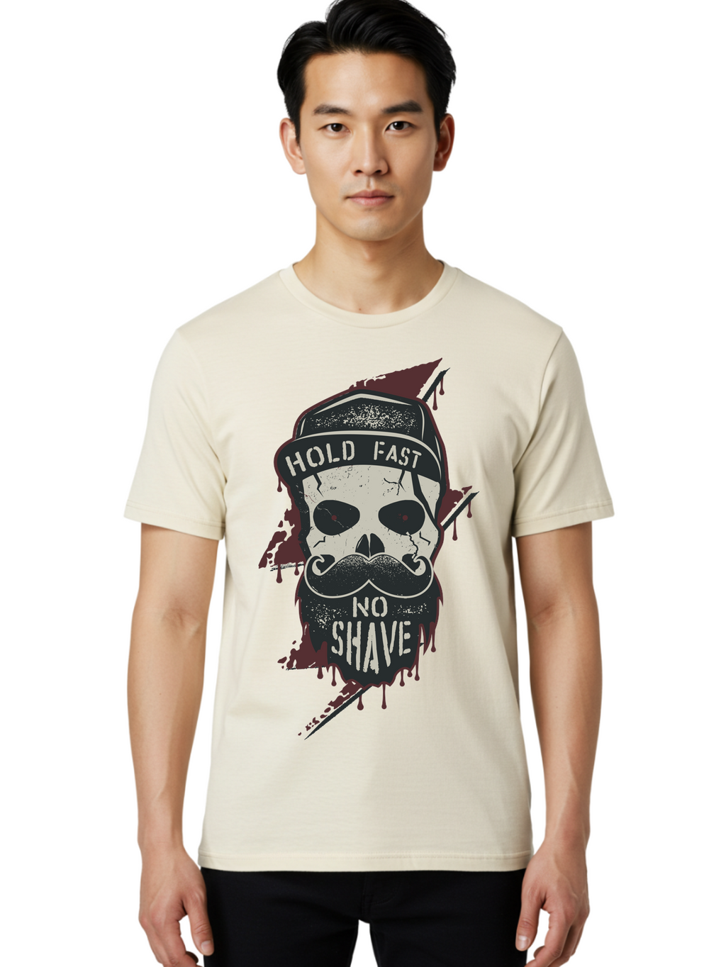 Hold-Fast-No-Shave-1 Men'S Graphic Tee, 100% Cotton, Comfortable Casual Summer Wear, Machine Washable, Skull With Beard And Mustache, Biker Skull, Grunge Style, Punk Rock Aesthetic, Edgy Design, Bold Graphics, Hold Fast, No Shave Aab937
