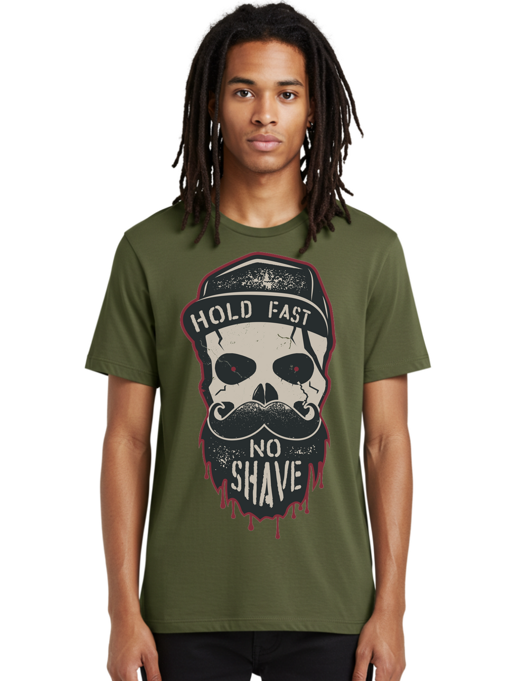 Hold-Fast-No-Shave-2 Men'S Graphic Tee, 100% Cotton, Comfortable Casual Summer Wear, Machine Washable, Skull With Beard And Mustache, Bold Typography, Edgy Design, Skull Art, Barber Culture, Grooming Inspiration, Tattoo Art, Grunge Style, Aab938