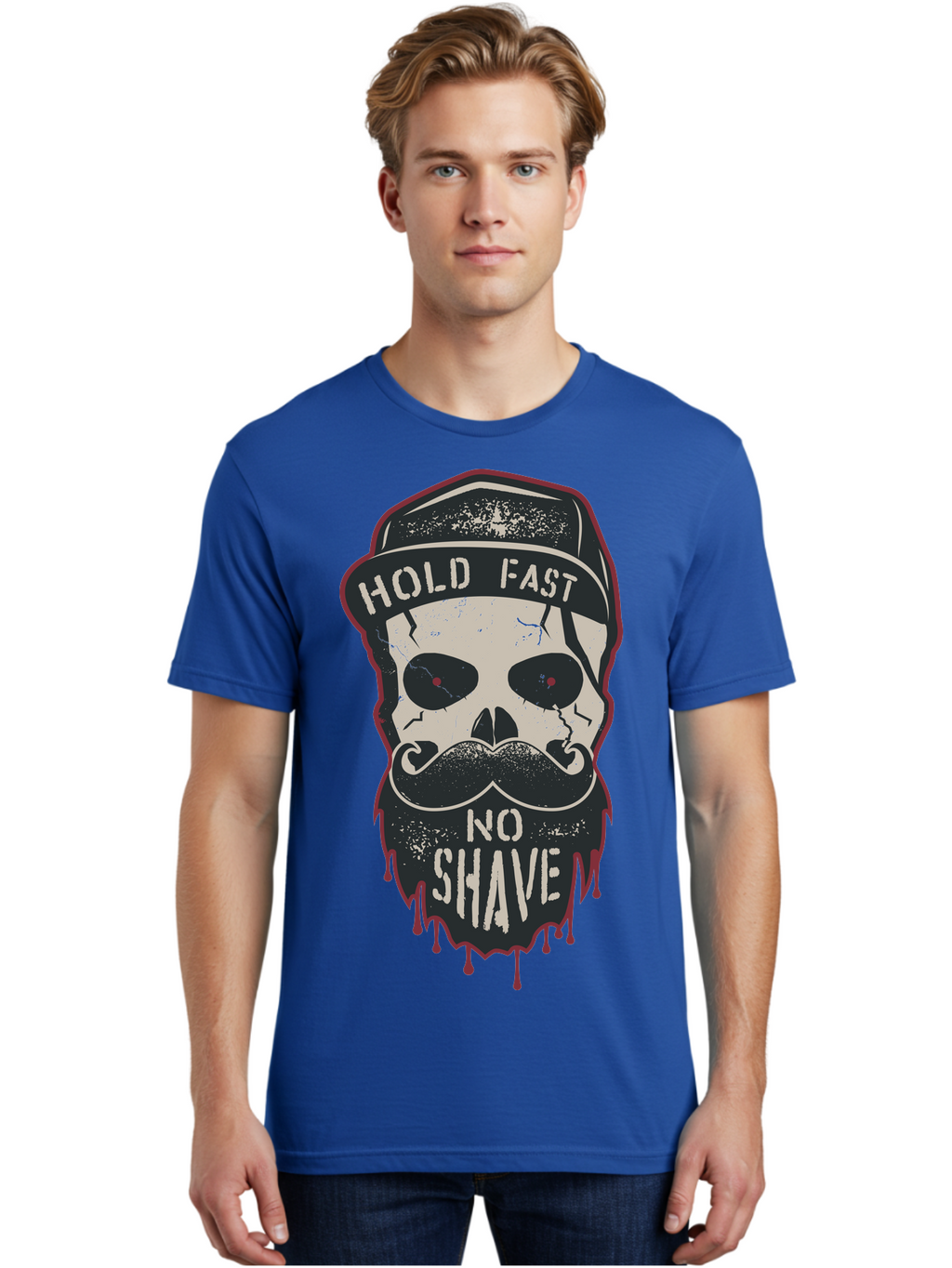 Hold-Fast-No-Shave-2 Men'S Graphic Tee, 100% Cotton, Comfortable Casual Summer Wear, Machine Washable, Skull With Beard And Mustache, Bold Typography, Edgy Design, Skull Art, Barber Culture, Grooming Inspiration, Tattoo Art, Grunge Style, Aab938