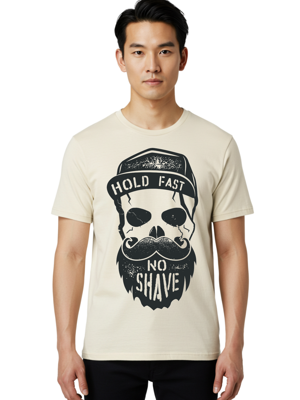 Hold-Fast-No-Shave Men'S Graphic Tee, 100% Cotton, Comfortable Casual Summer Wear, Machine Washable, Skull With Beard And Mustache, No Shave Movement, Hold Fast, Grunge Style, Tattoo Art, Skull Illustration, Beard And Mustache Illustration, Aab939