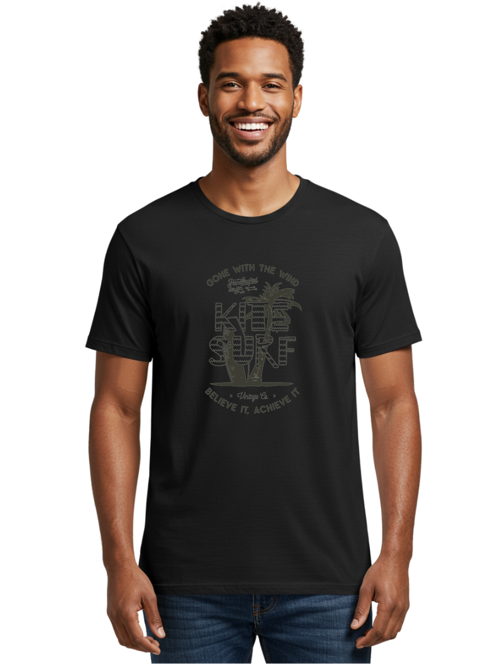 Kitesurf Men'S Graphic Tee, 100% Cotton, Comfortable Casual Summer Wear, Machine Washable, Kite Surfing, Water Sports, Adventure Seekers, Motivational Quotes, Inspirational Phrases, Gone With The Wind, Believe It Achieve It, Aab940