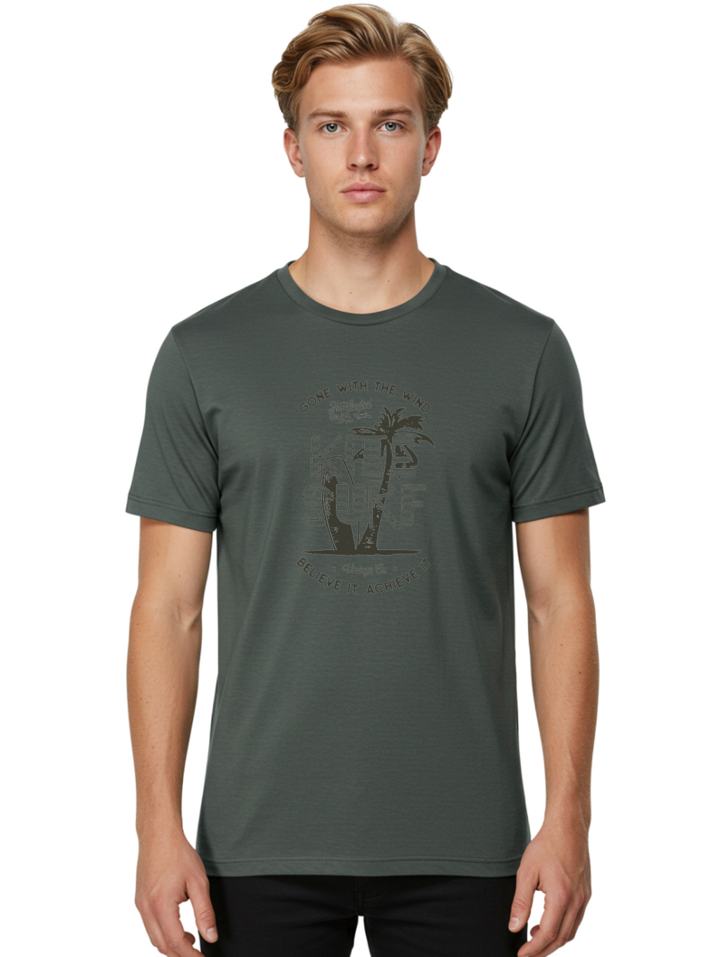 Kitesurf Men'S Graphic Tee, 100% Cotton, Comfortable Casual Summer Wear, Machine Washable, Kite Surfing, Water Sports, Adventure Seekers, Motivational Quotes, Inspirational Phrases, Gone With The Wind, Believe It Achieve It, Aab940